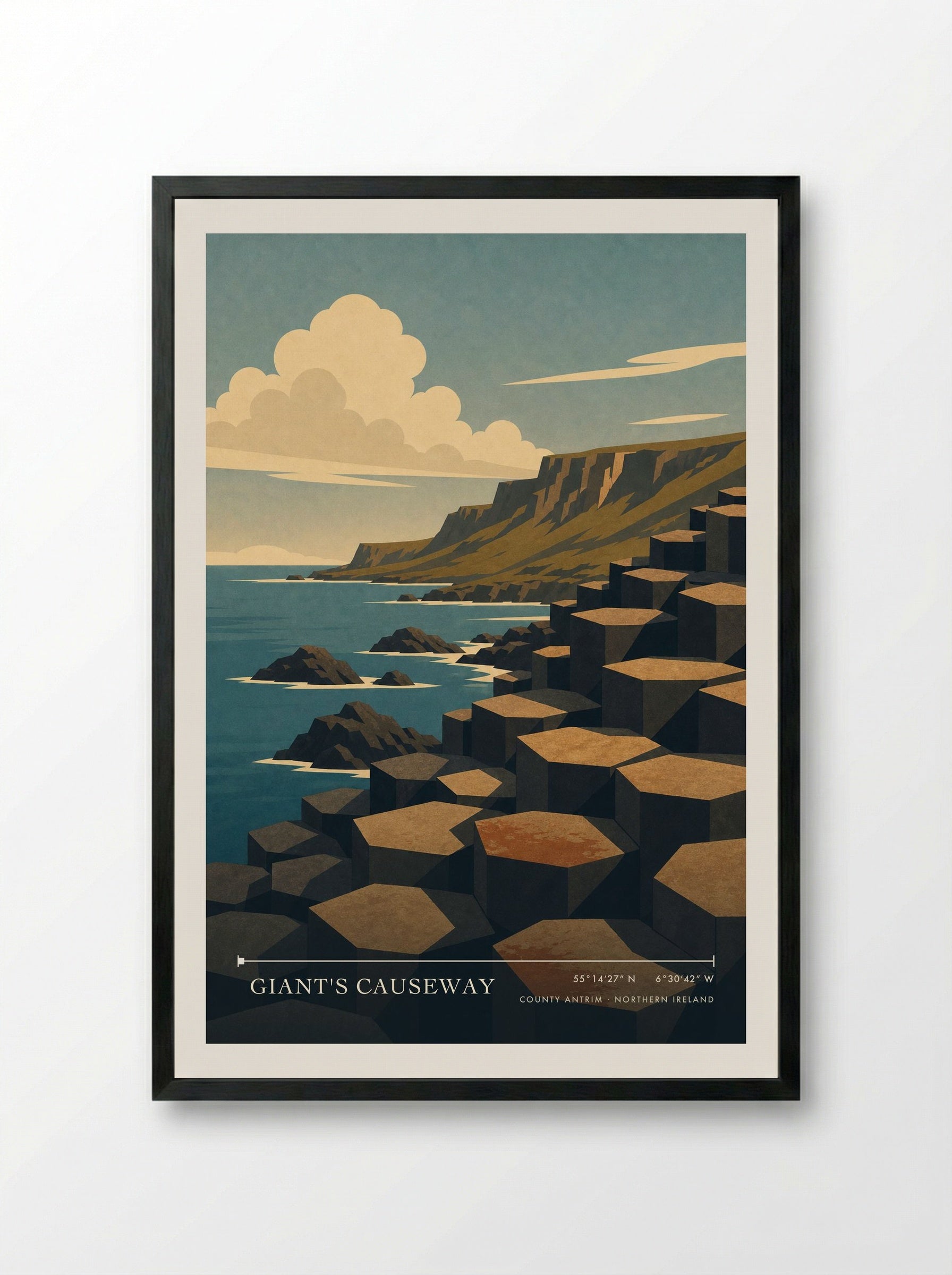 Giant's Causeway Northern Ireland Travel Poster - Framed Print Black