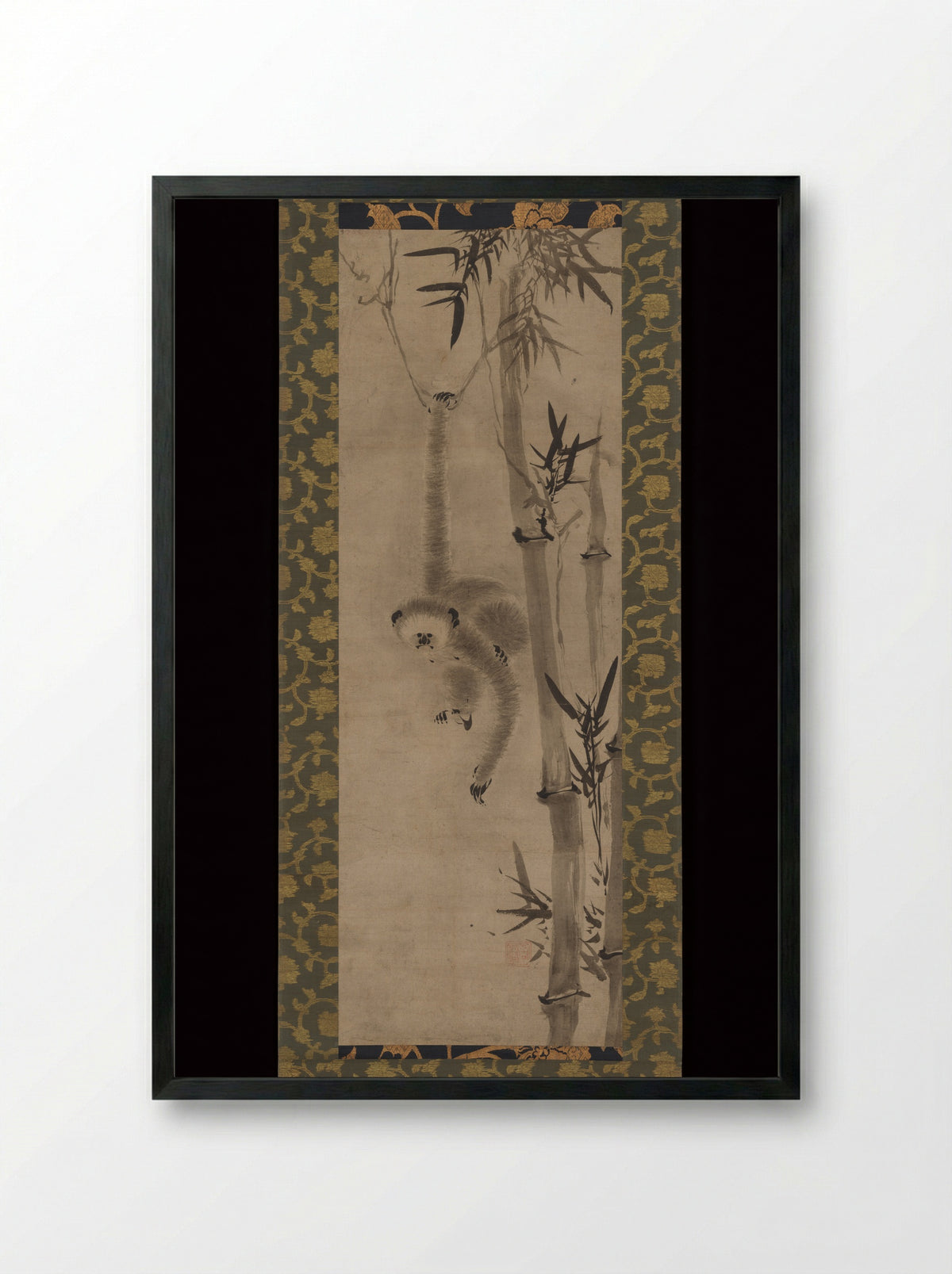 Gibbon and Bamboo - Sesson Shūkei - Framed Print Black