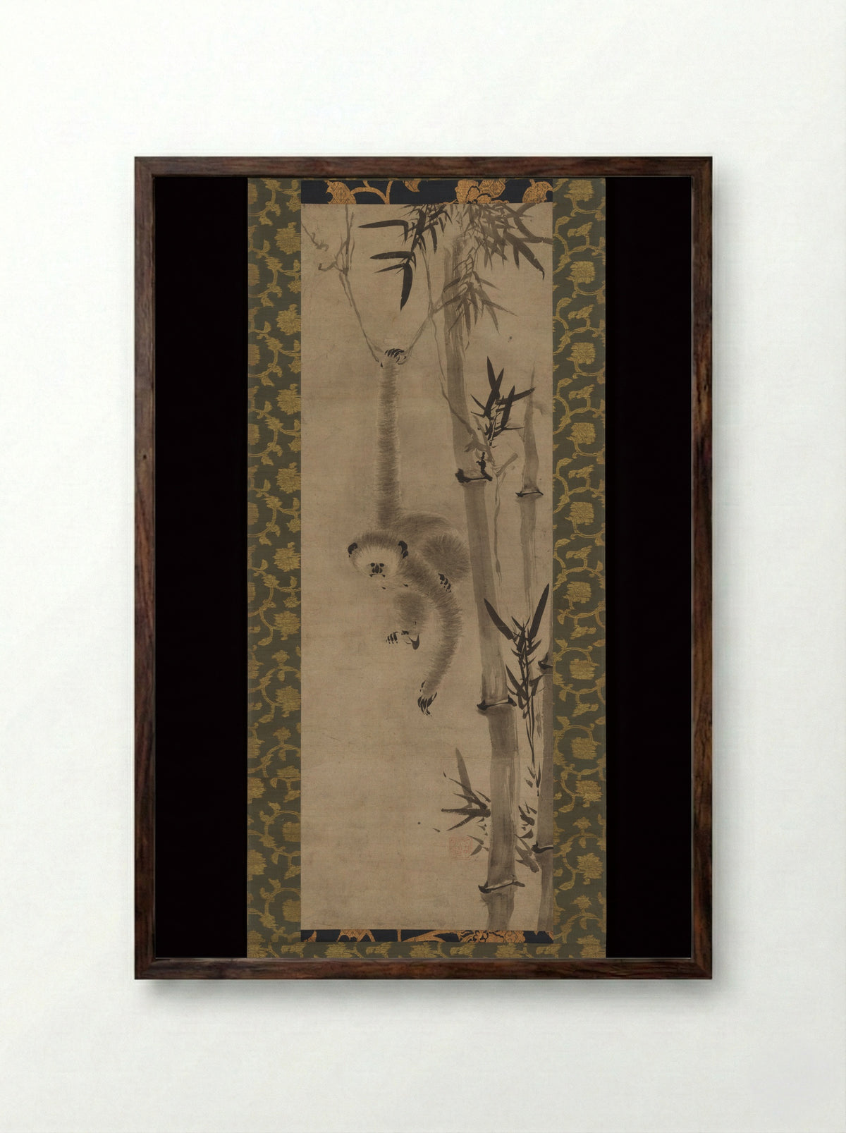 Gibbon and Bamboo - Sesson Shūkei - Framed Print Dark Wood