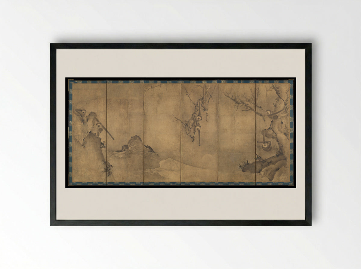 Gibbons in a Landscape - Sesson Shūkei - Framed Print Black