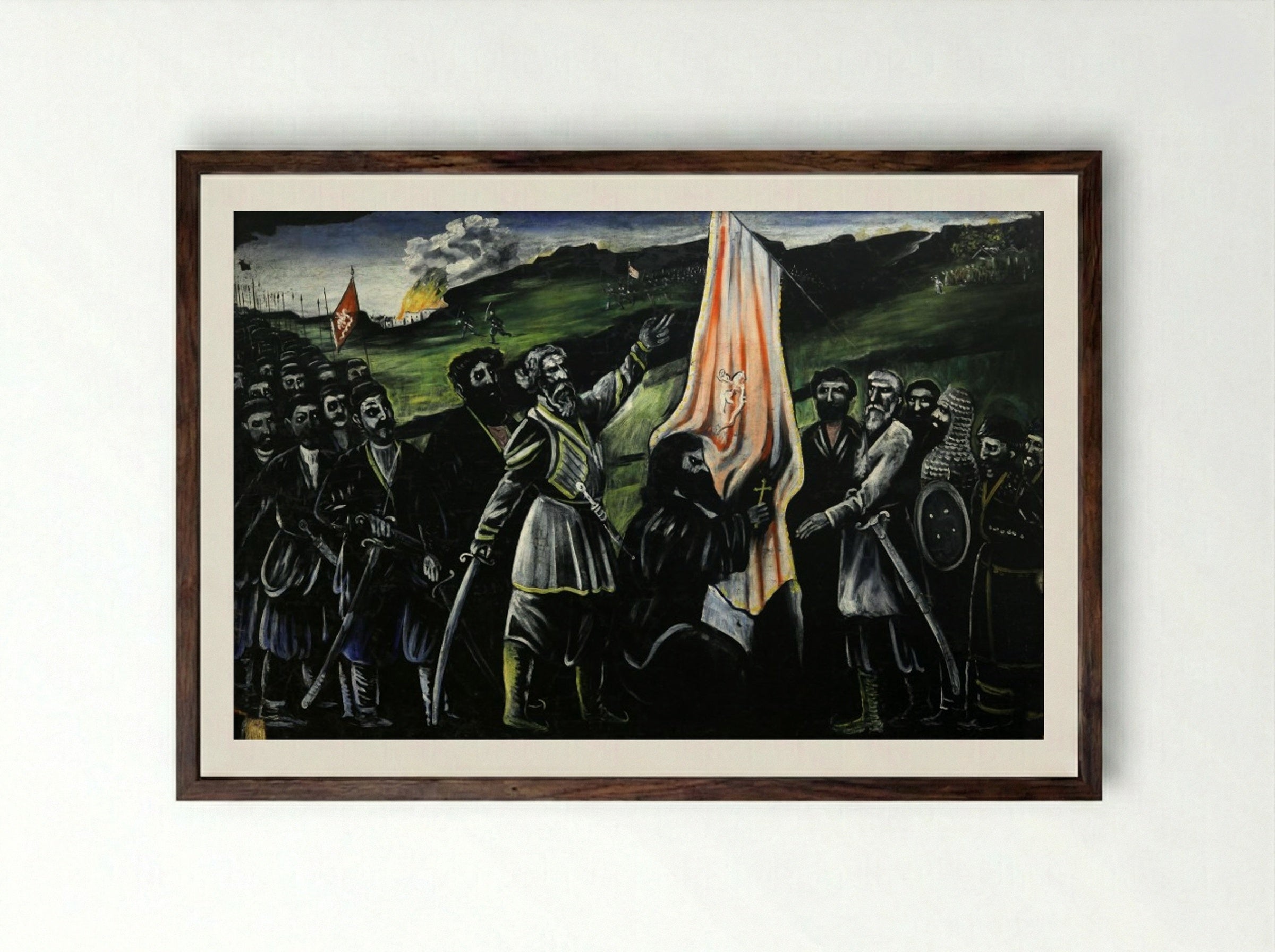 Giorgi Saakadze defending Georgia from enemies - Niko Pirosmani - Framed Print Dark Wood