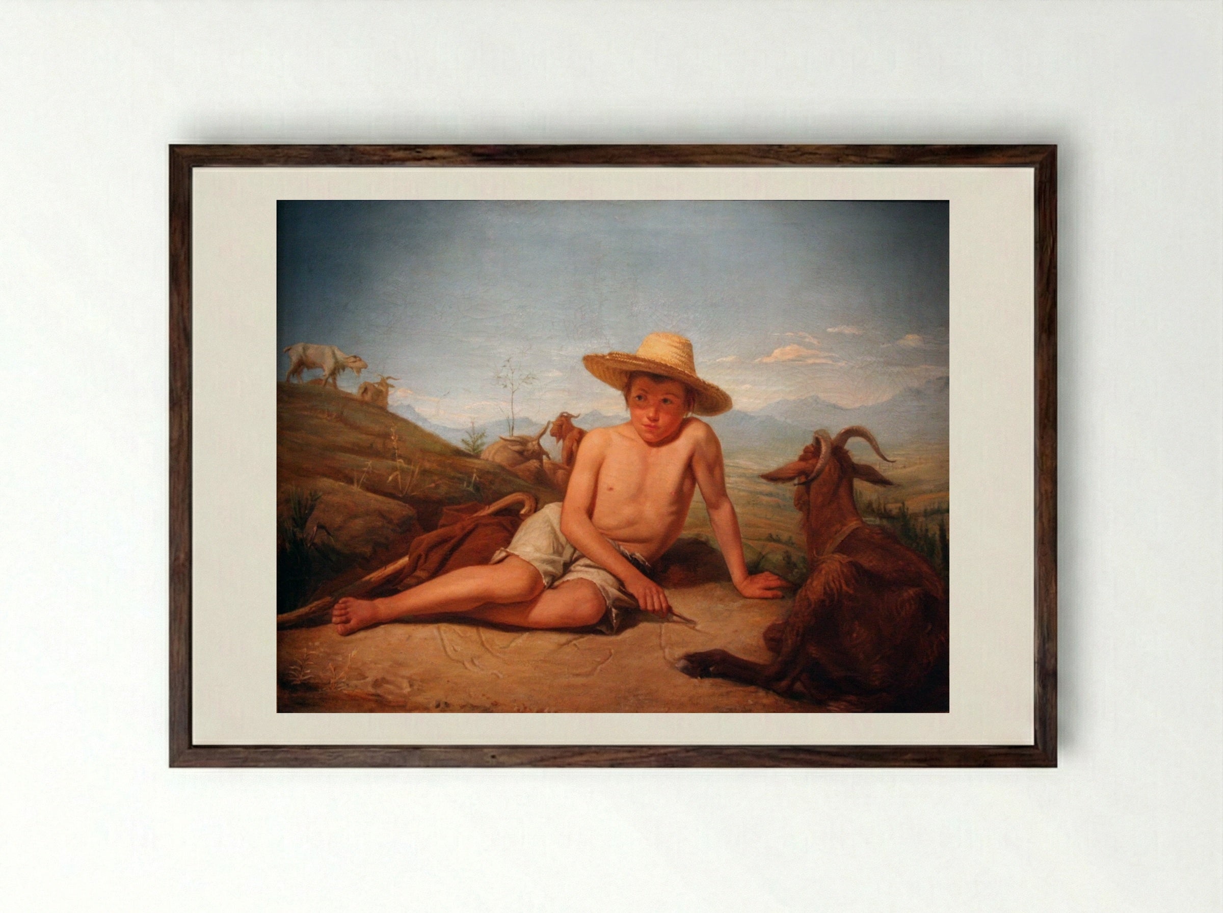 Giotto gardant les chèvres - Léon Bonnat - Framed Print Dark Wood