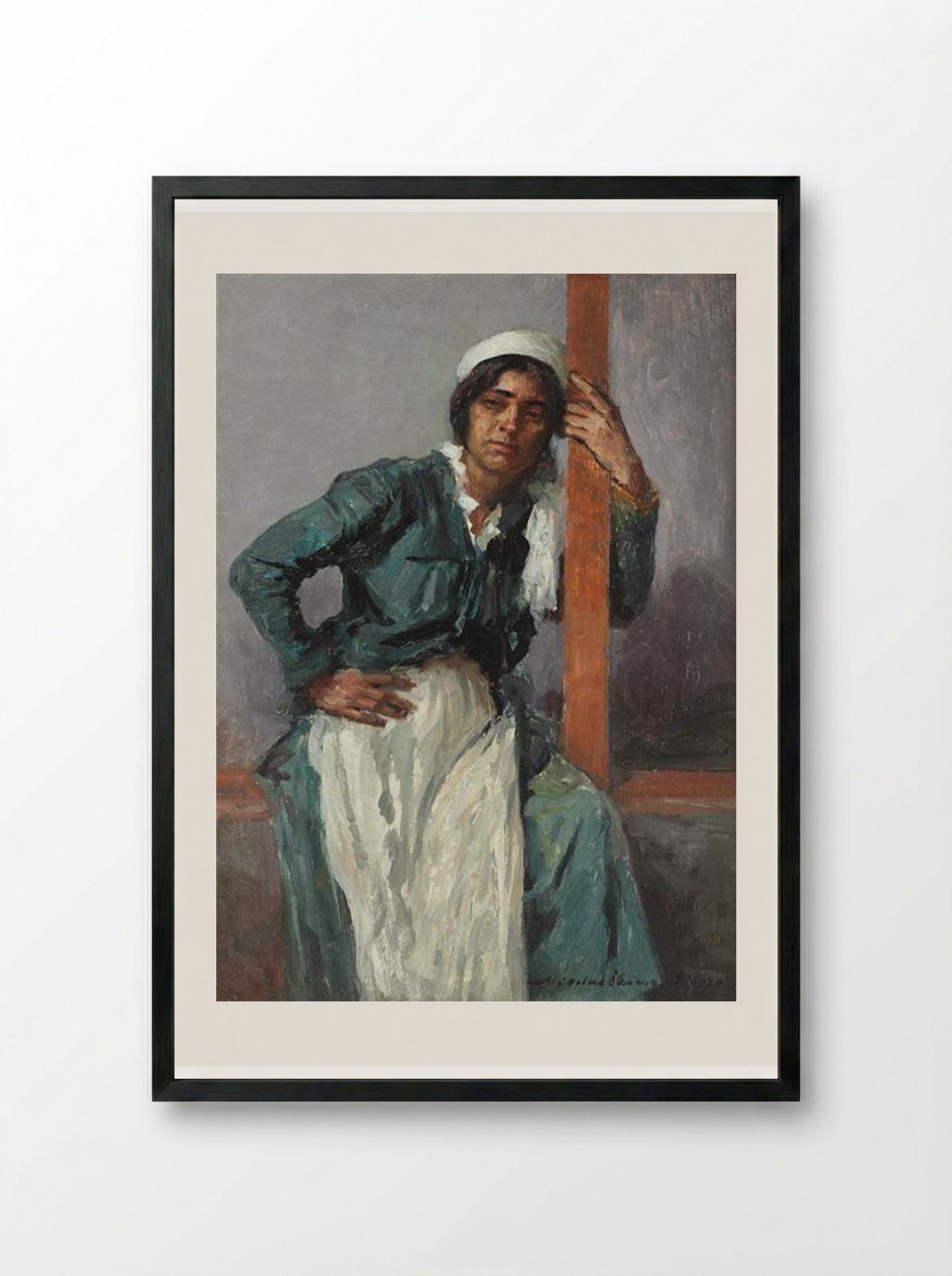 Gipsy Woman in the Veranda - Nicolae Vermont - Framed Print Black
