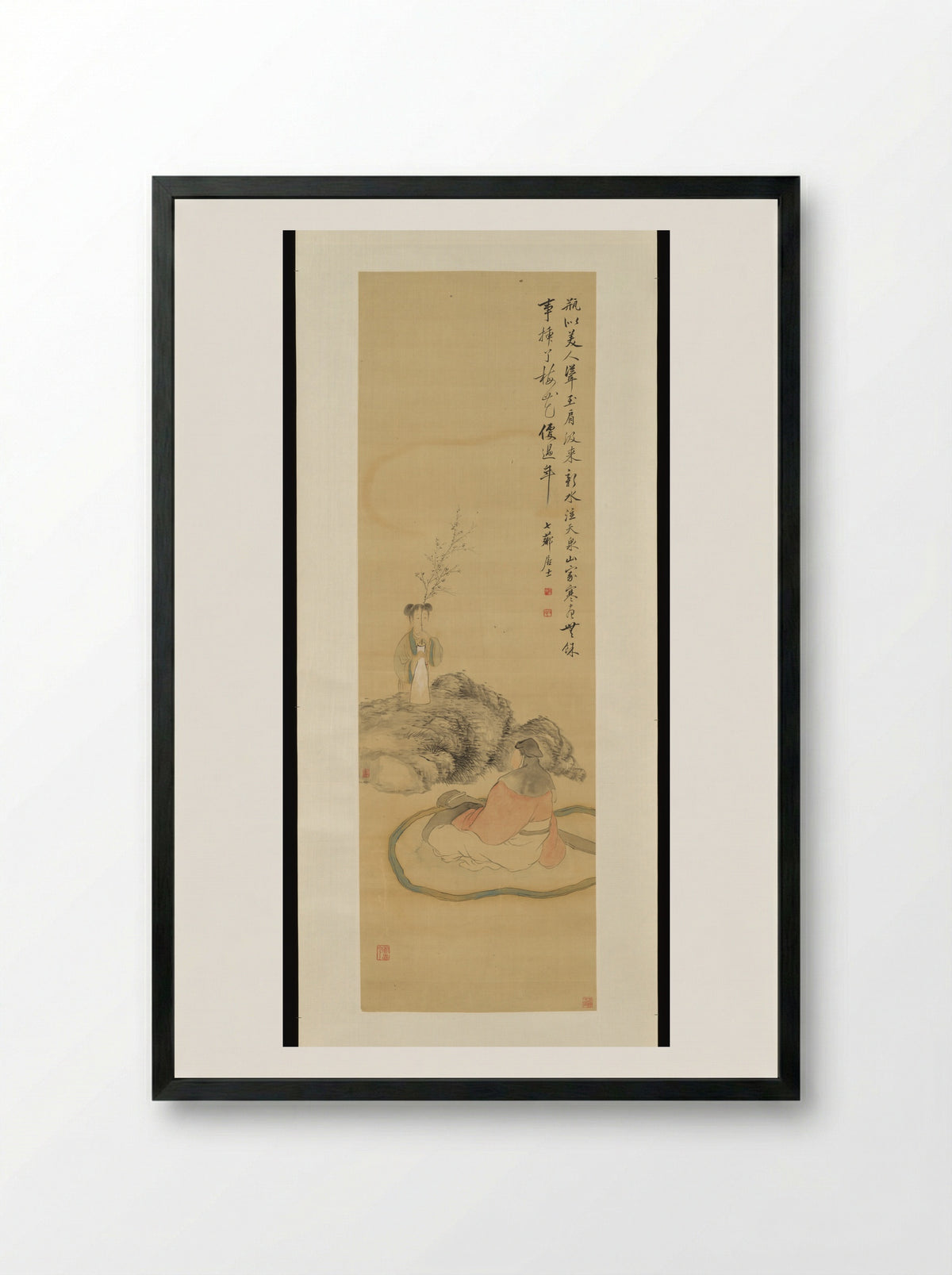 Girl Arranging Flowers - Gai Qi - Framed Print Black