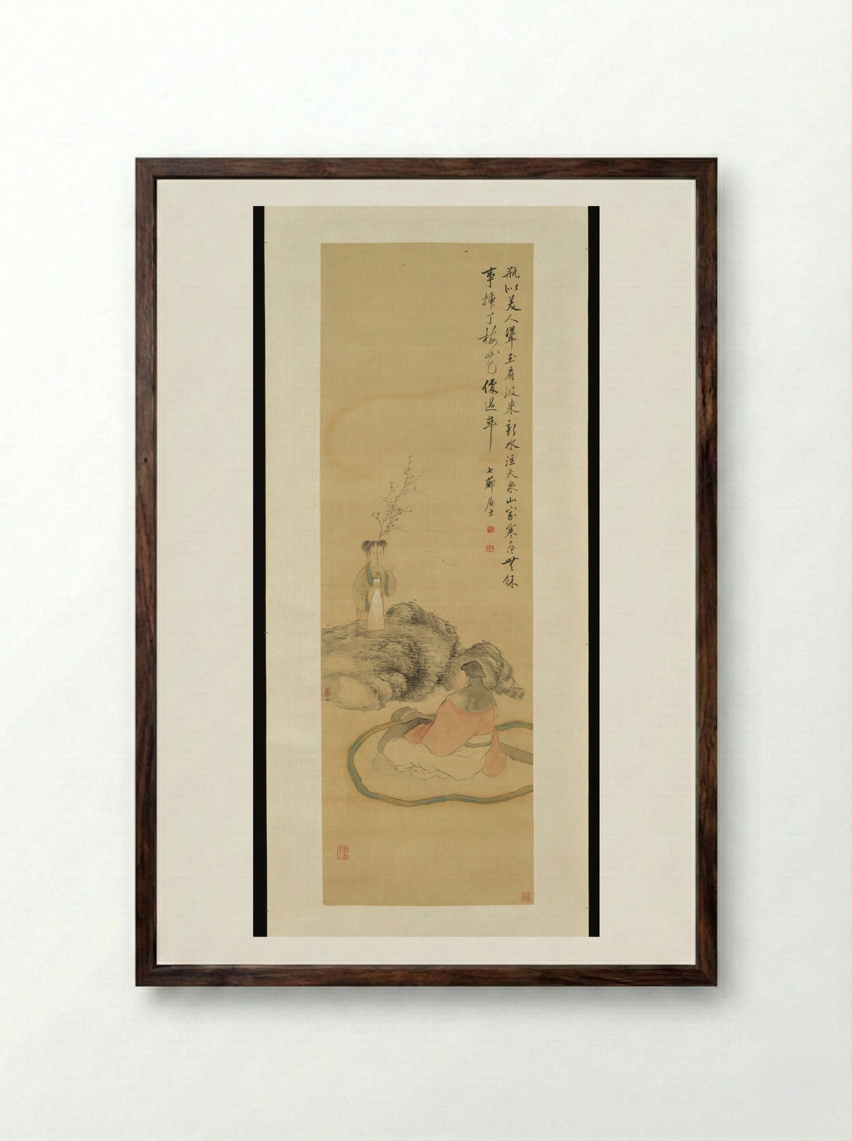 Girl Arranging Flowers - Gai Qi - Framed Print Dark Wood