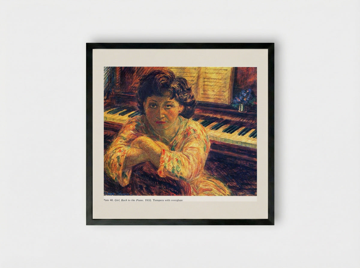 Girl, Back to the Piano - John French Sloan - Framed Print Black