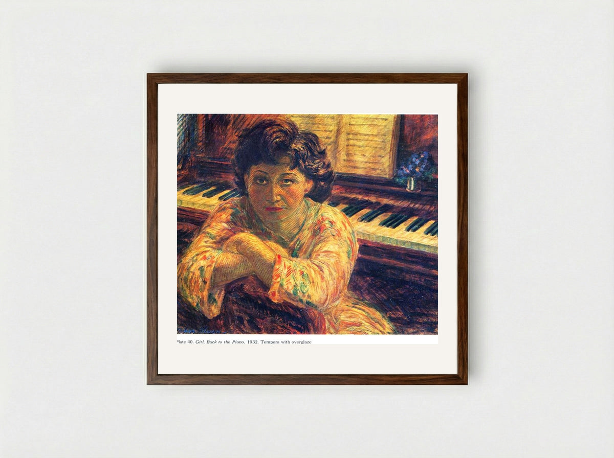 Girl, Back to the Piano - John French Sloan - Framed Print Dark Wood