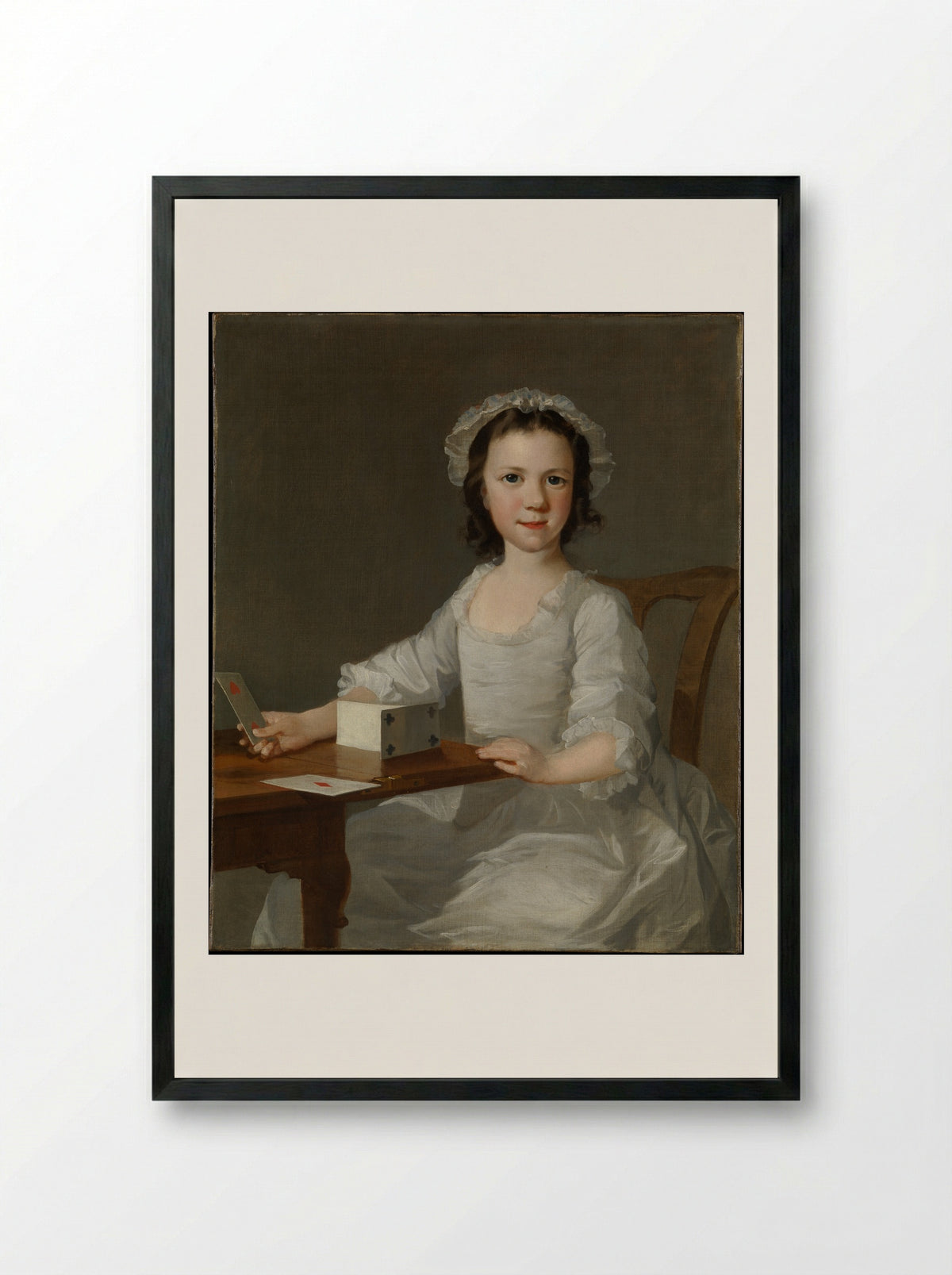 Girl Building a House of Cards - Thomas Frye - Framed Print Black
