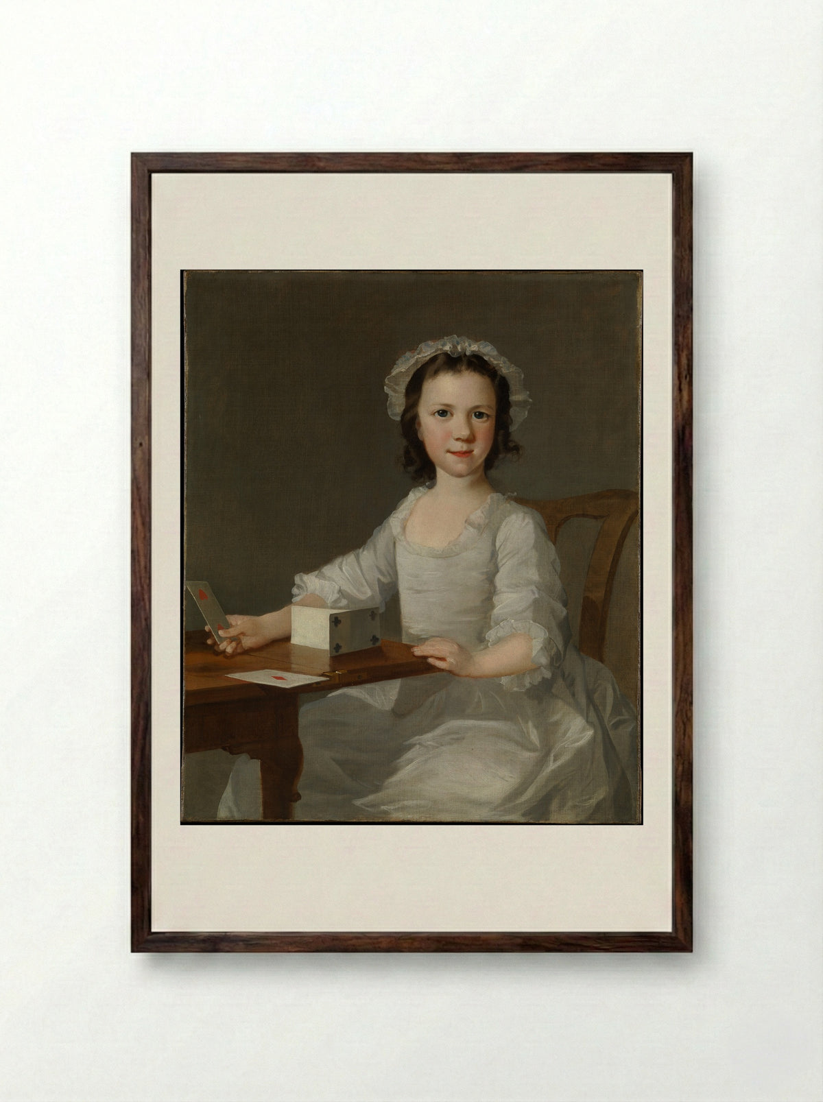 Girl Building a House of Cards - Thomas Frye - Framed Print Dark Wood