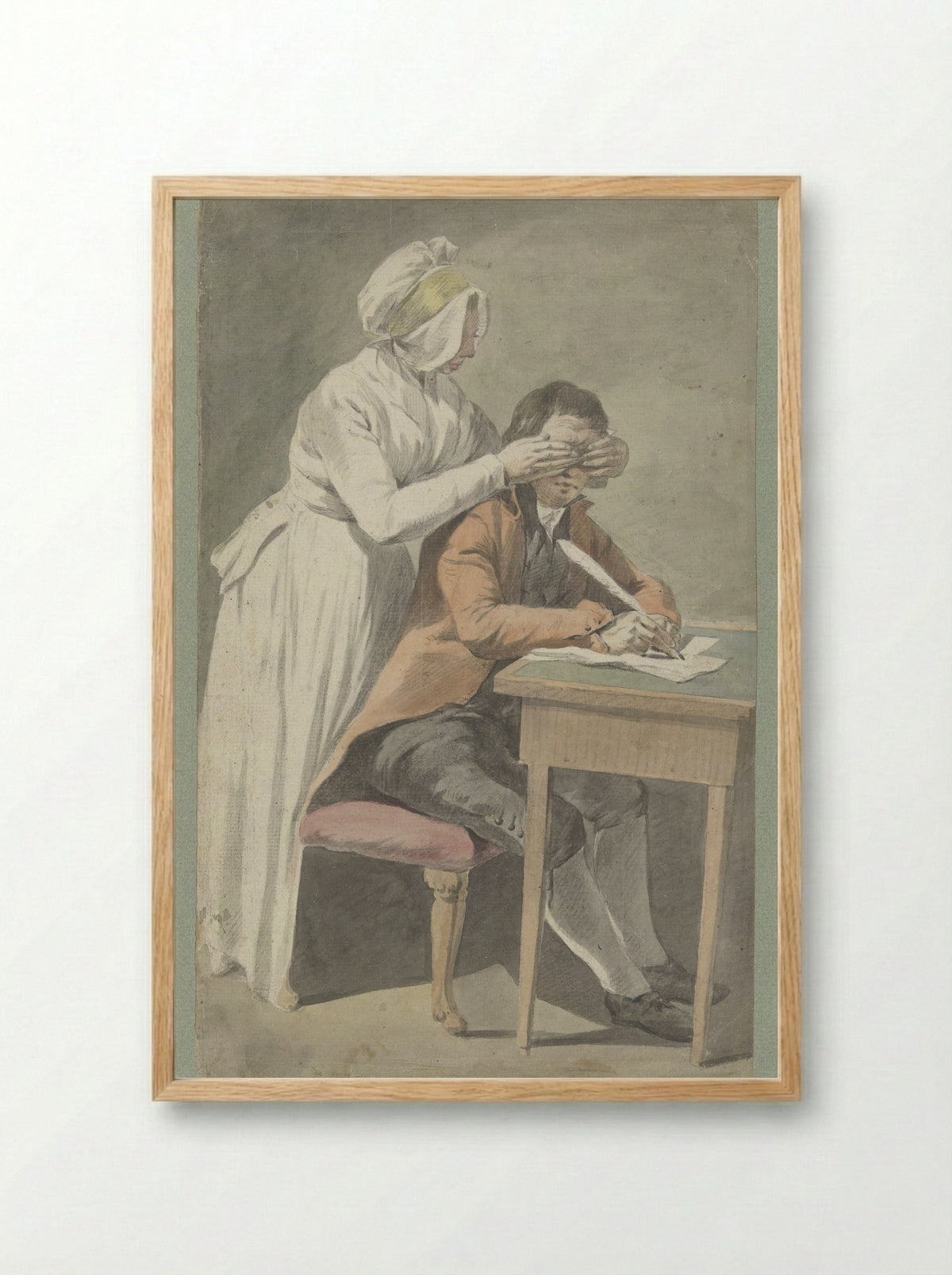 Girl Covering the Eyes of a Young Man - Etienne Jeaurat - Framed Print Wood