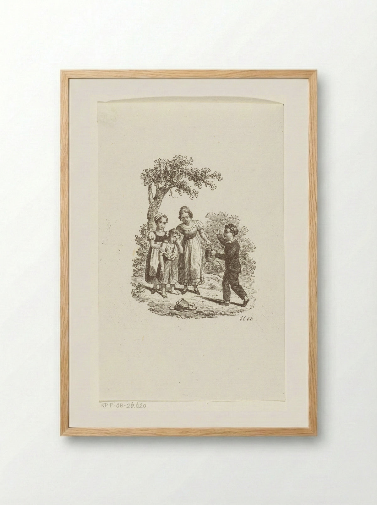 Girl Crying Over a Broken Pitcher and a Boy Offering a Replacement - Johannes Alexander Rudolf Best - Framed Print Wood