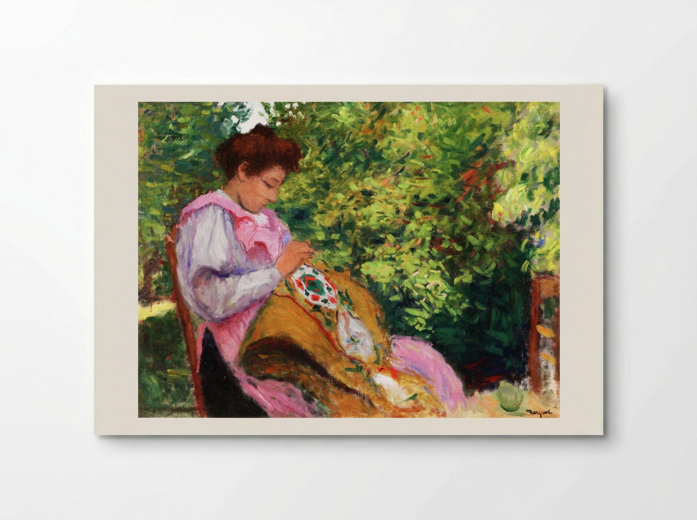 Girl Embroidering, Seated in a Garden - Albert Marquet - Poster