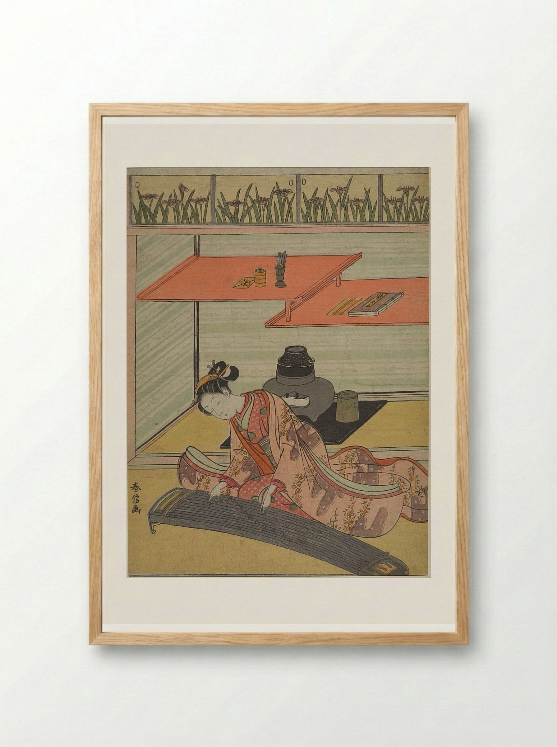Girl Playing Koto by Chigaidana - Suzuki Harunobu - Framed Print Wood