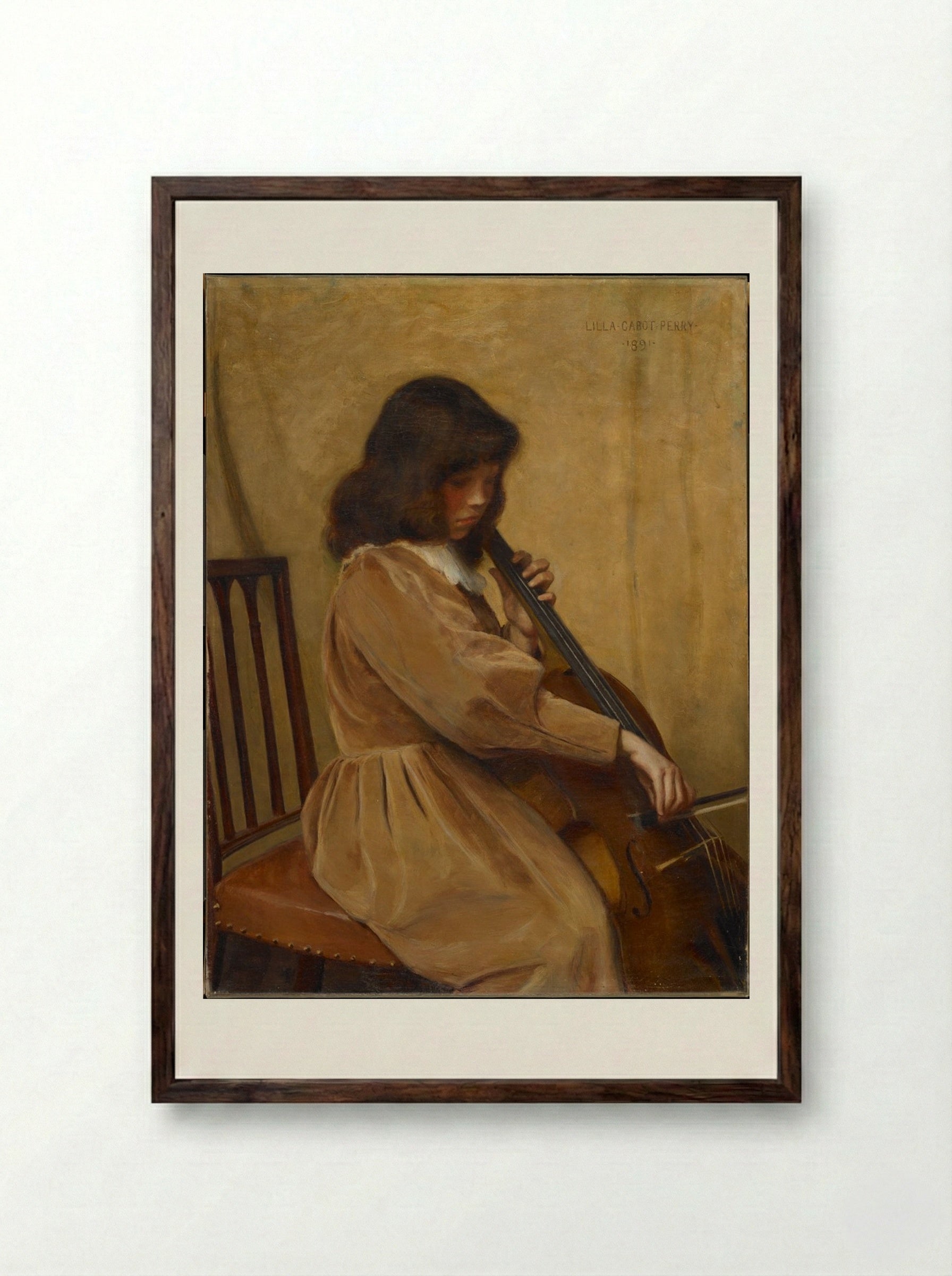 Girl Playing a Cello - Lilla Cabot Perry - Framed Print Dark Wood