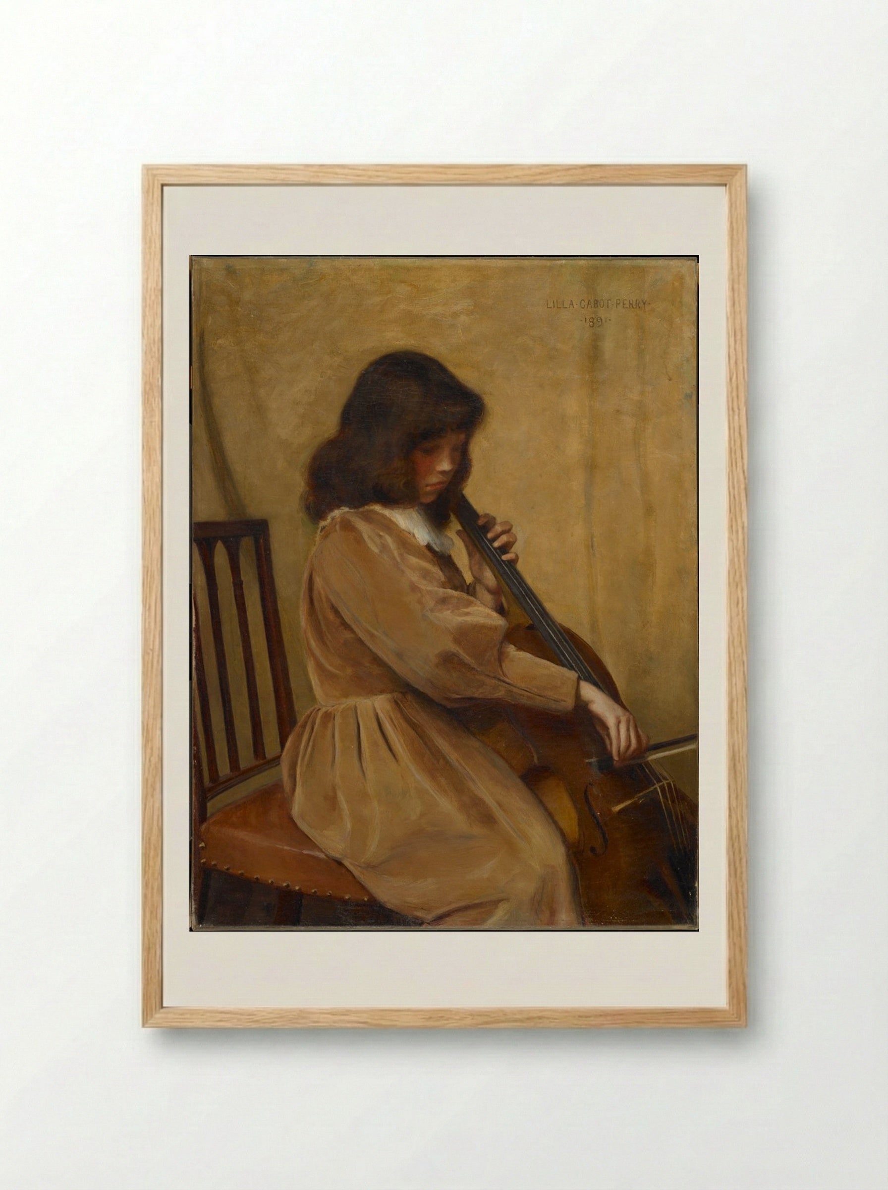 Girl Playing a Cello - Lilla Cabot Perry - Framed Print Wood