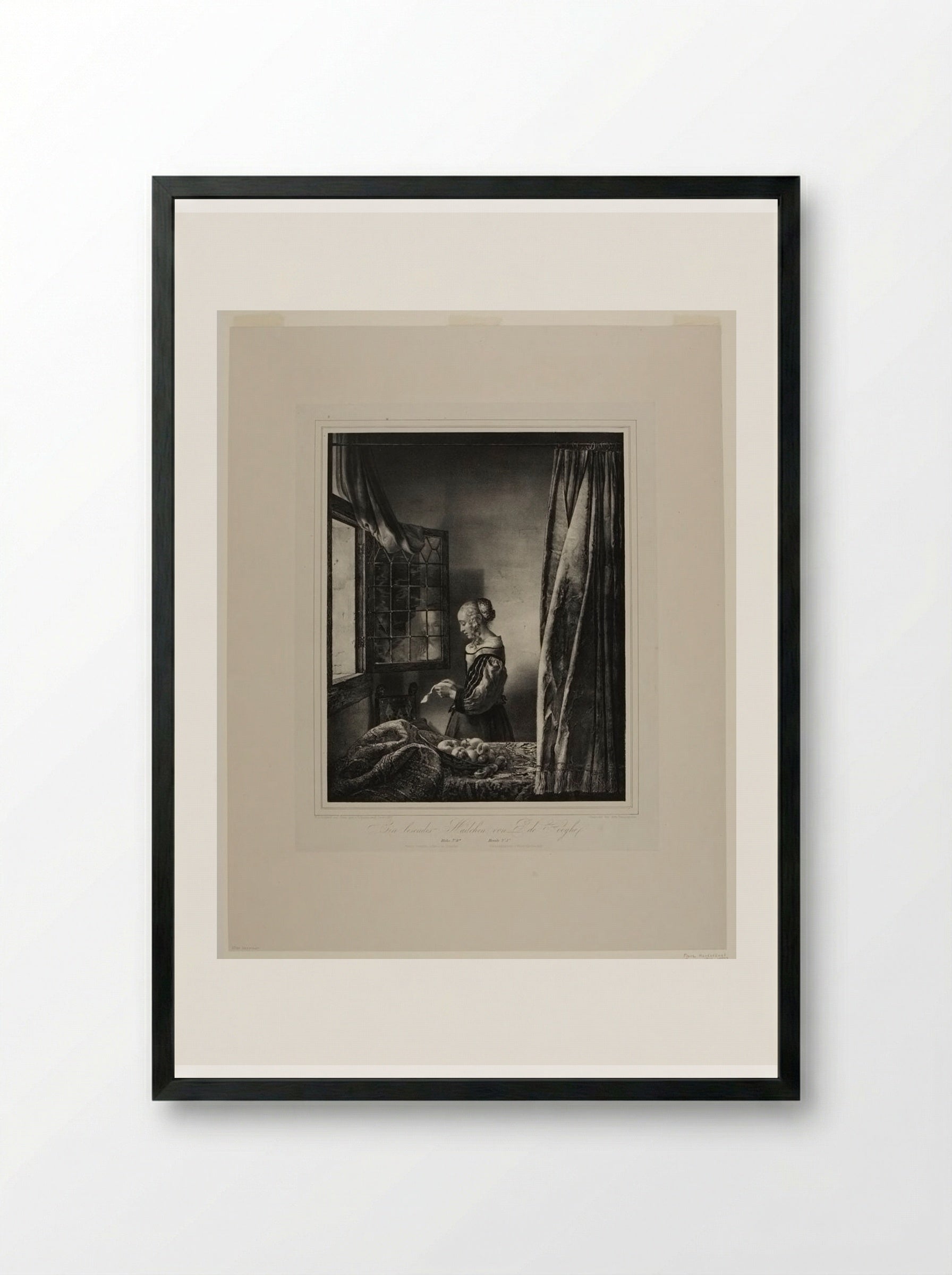 Girl Reading at the Window - Franz Hanfstaengl - Framed Print Black