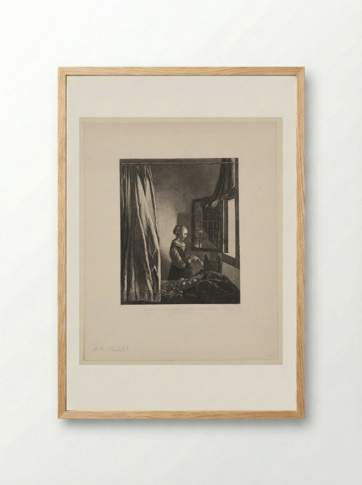 Girl Reading at the Window - Anton Heinrich Riedel - Framed Print Wood
