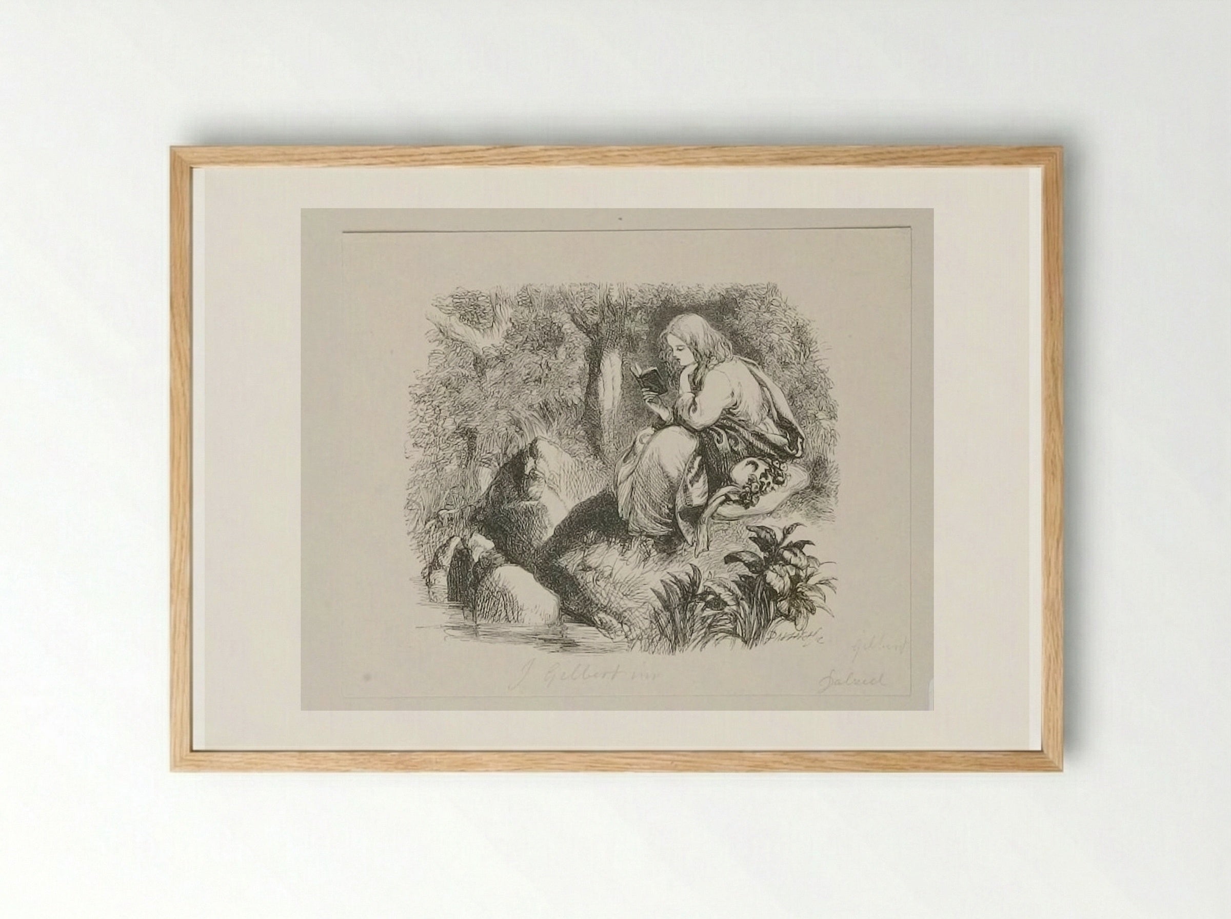 Girl Reading on a Bank - Edward Dalziel - Framed Print Wood