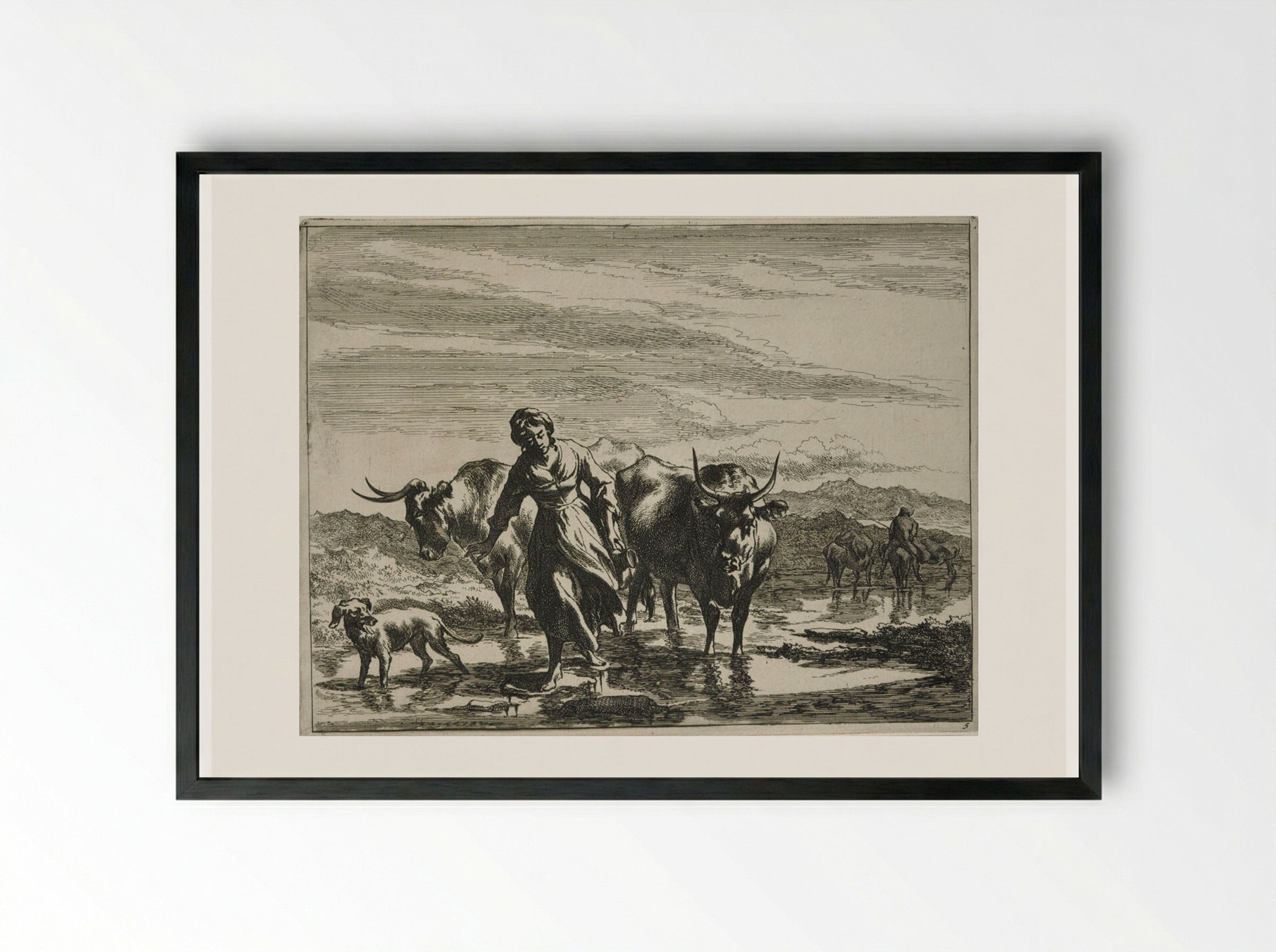 Girl Tripping Over Dry Spots in a Ford - Johannes Visscher - Framed Print Black