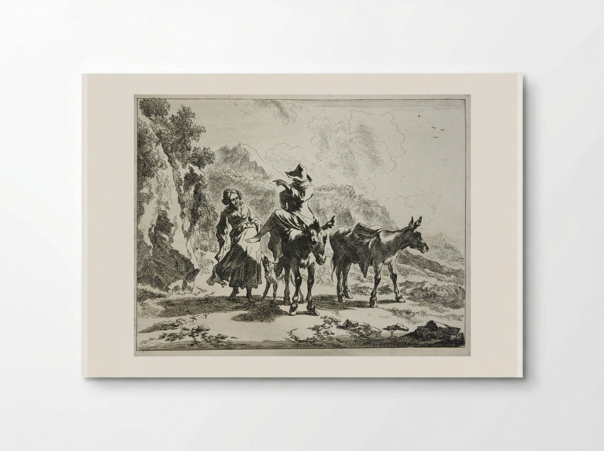 Girl Walking Next to Young Herdsman Riding a Donkey - Johannes Visscher - Poster