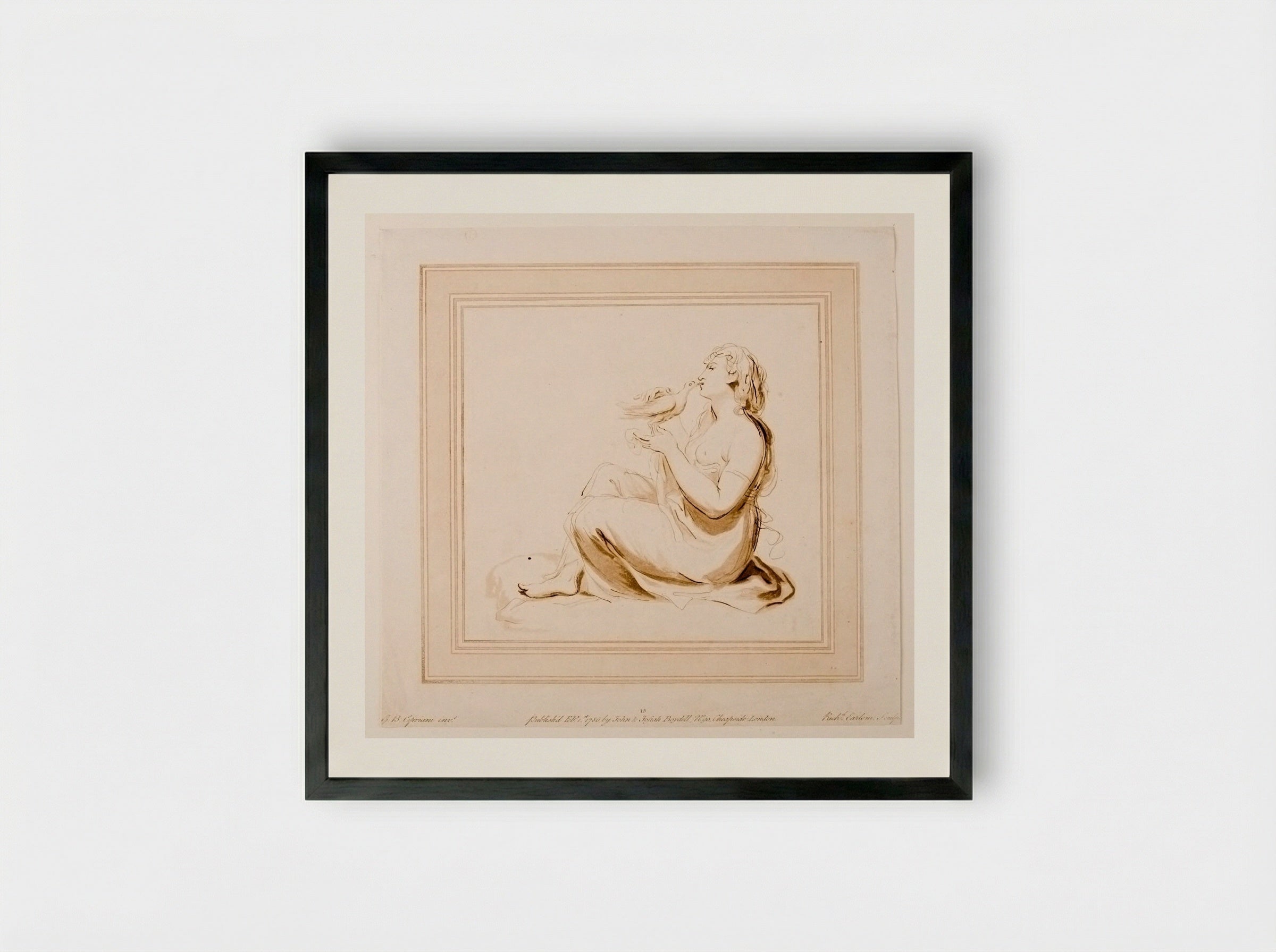 Girl With a Dove - Richard Earlom - Framed Print Black