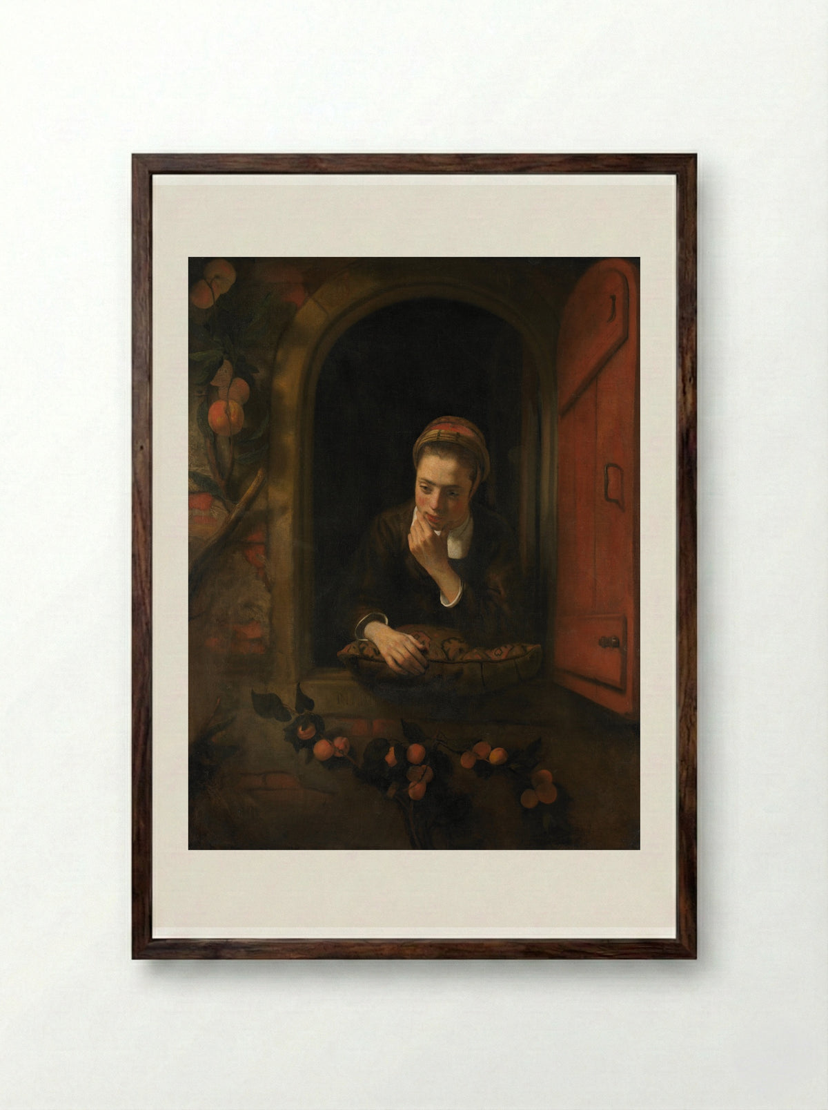 Girl at the Window (The Dreamer) - Nicolaes Maes - Framed Print Dark Wood