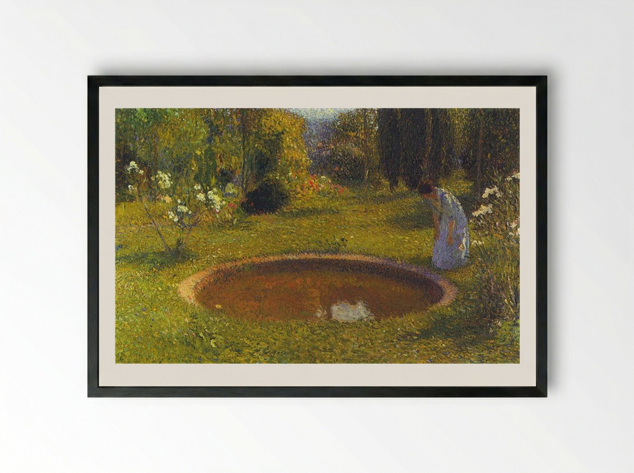 Girl by a Fountain - Henri Martin - Framed Print Black