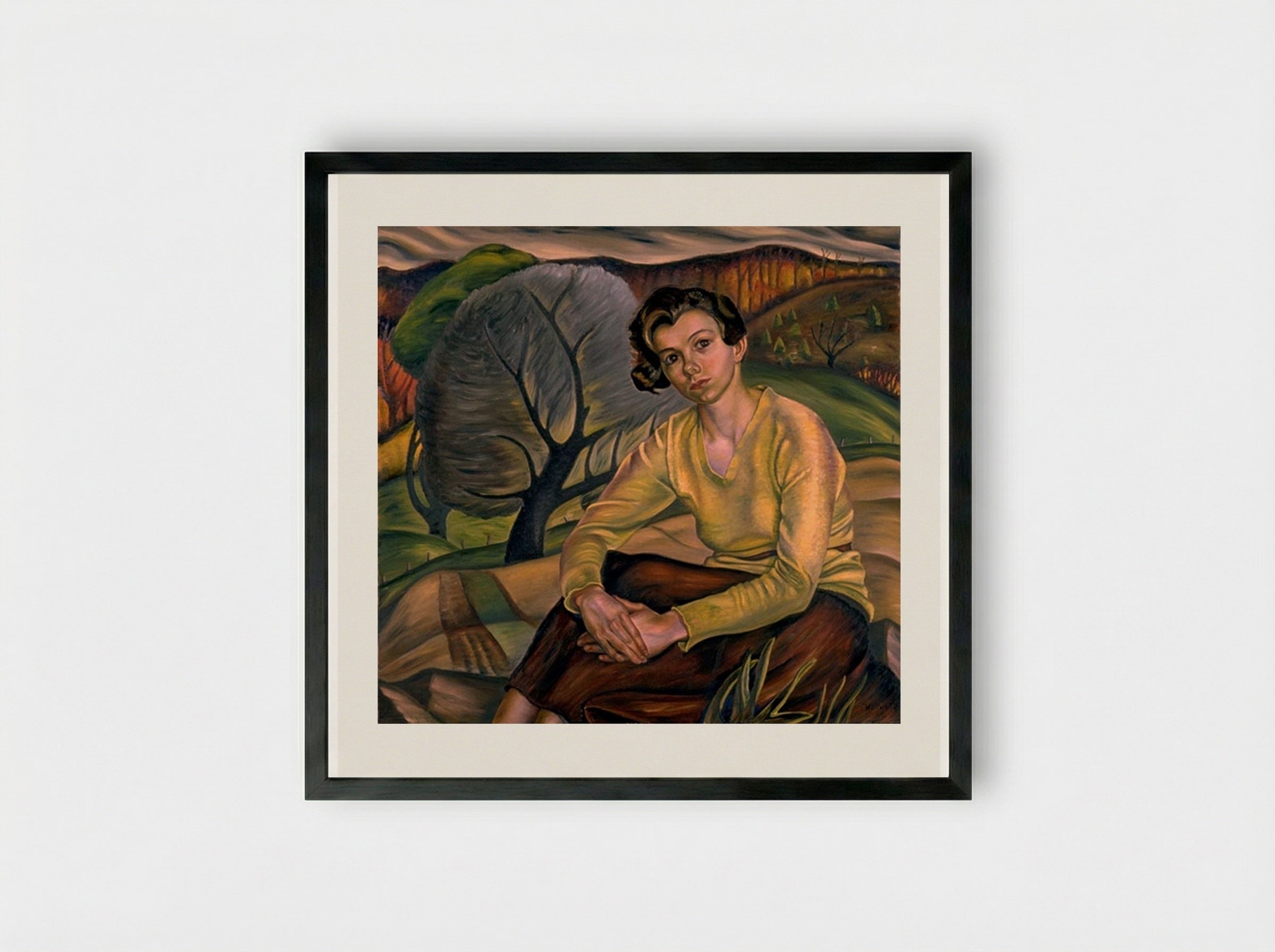 Girl in Yellow Sweater - Prudence Heward - Framed Print Black