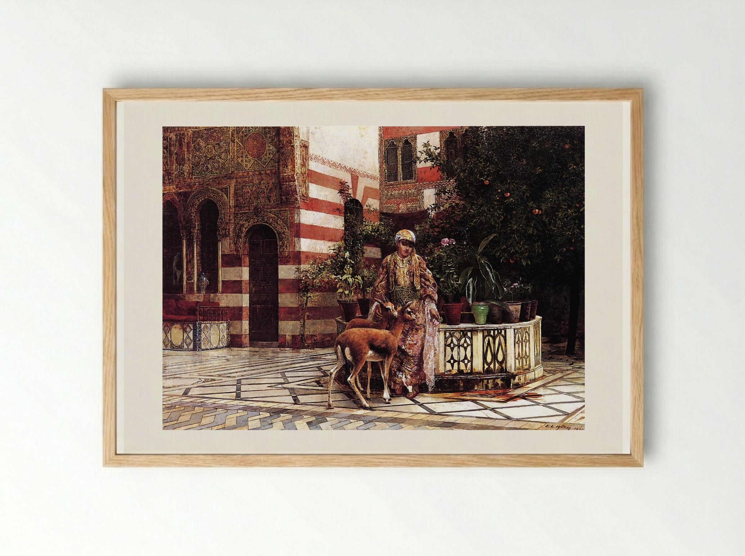 Girl in a Moorish Courtyard - Edwin Lord Weeks - Framed Print Wood