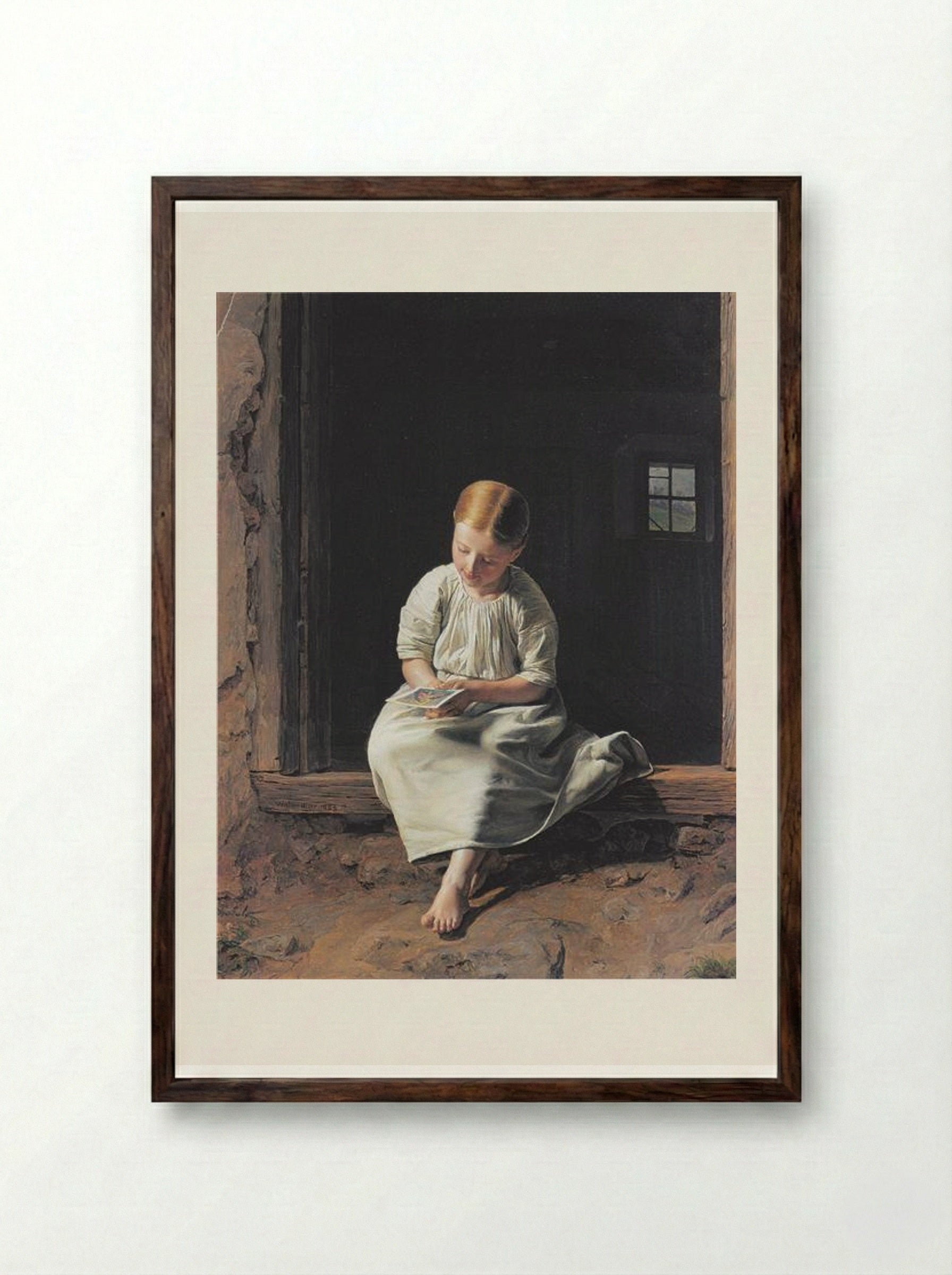 Girl lost in contemplation of an image of the Virgin - Ferdinand Georg Waldmüller - Framed Print Dark Wood
