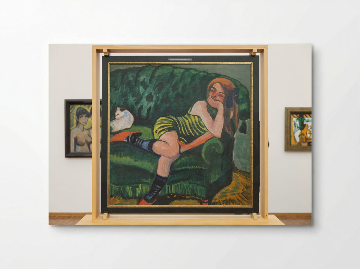 Girl on a Green Sofa with a Cat - Max Pechstein - Poster