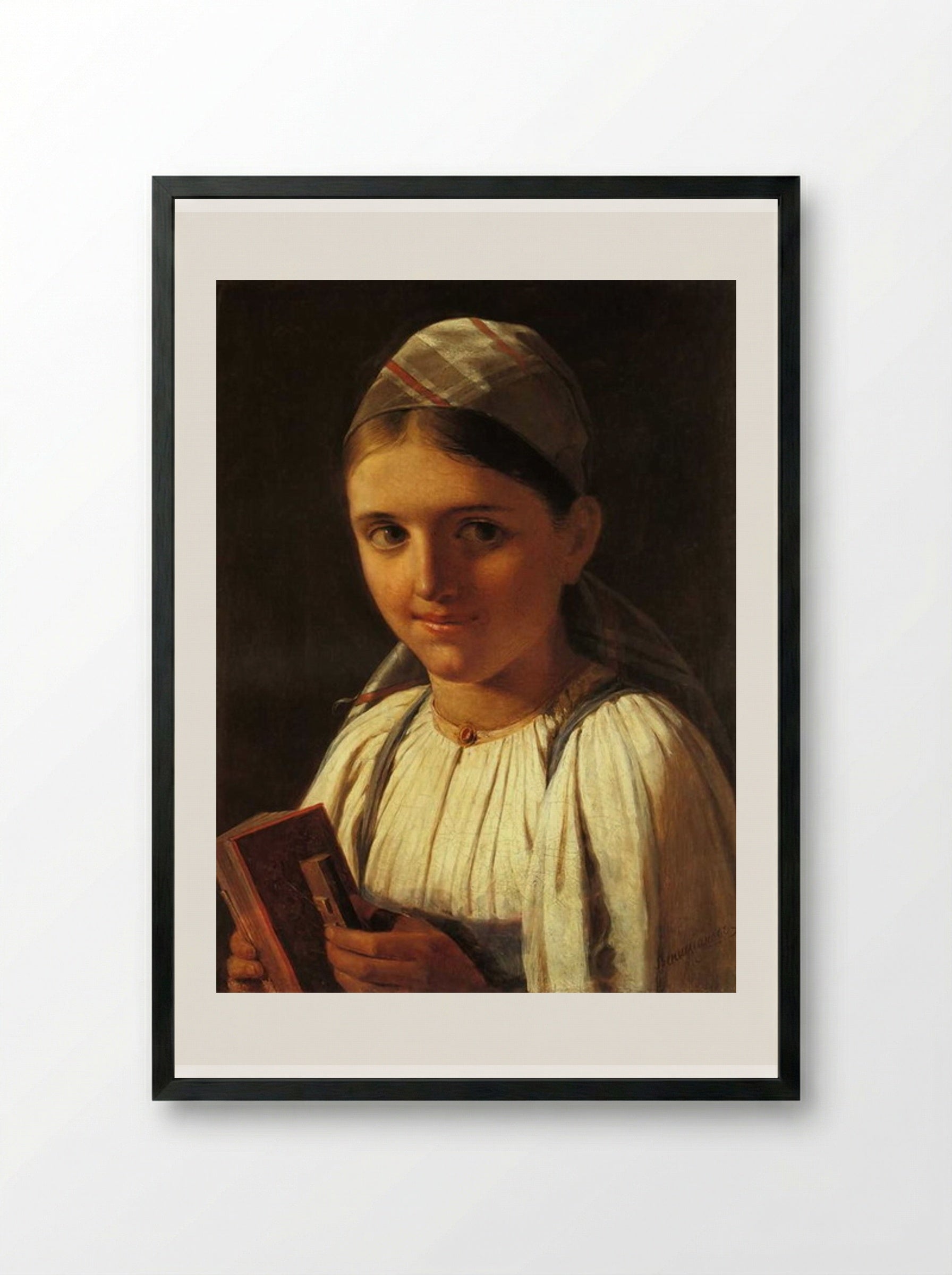 Girl with Accordion - Alexey Venetsianov - Framed Print Black
