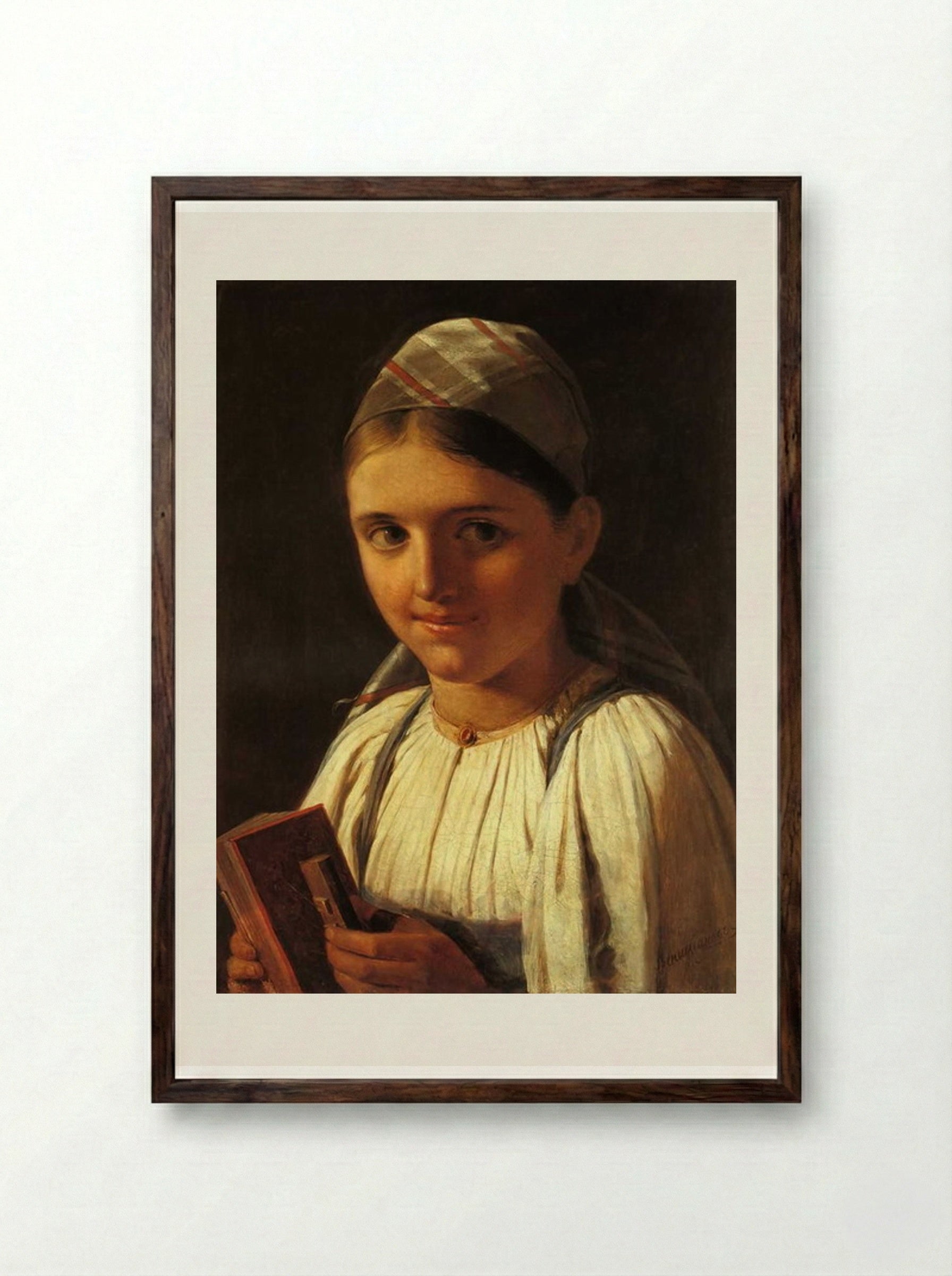 Girl with Accordion - Alexey Venetsianov - Framed Print Dark Wood