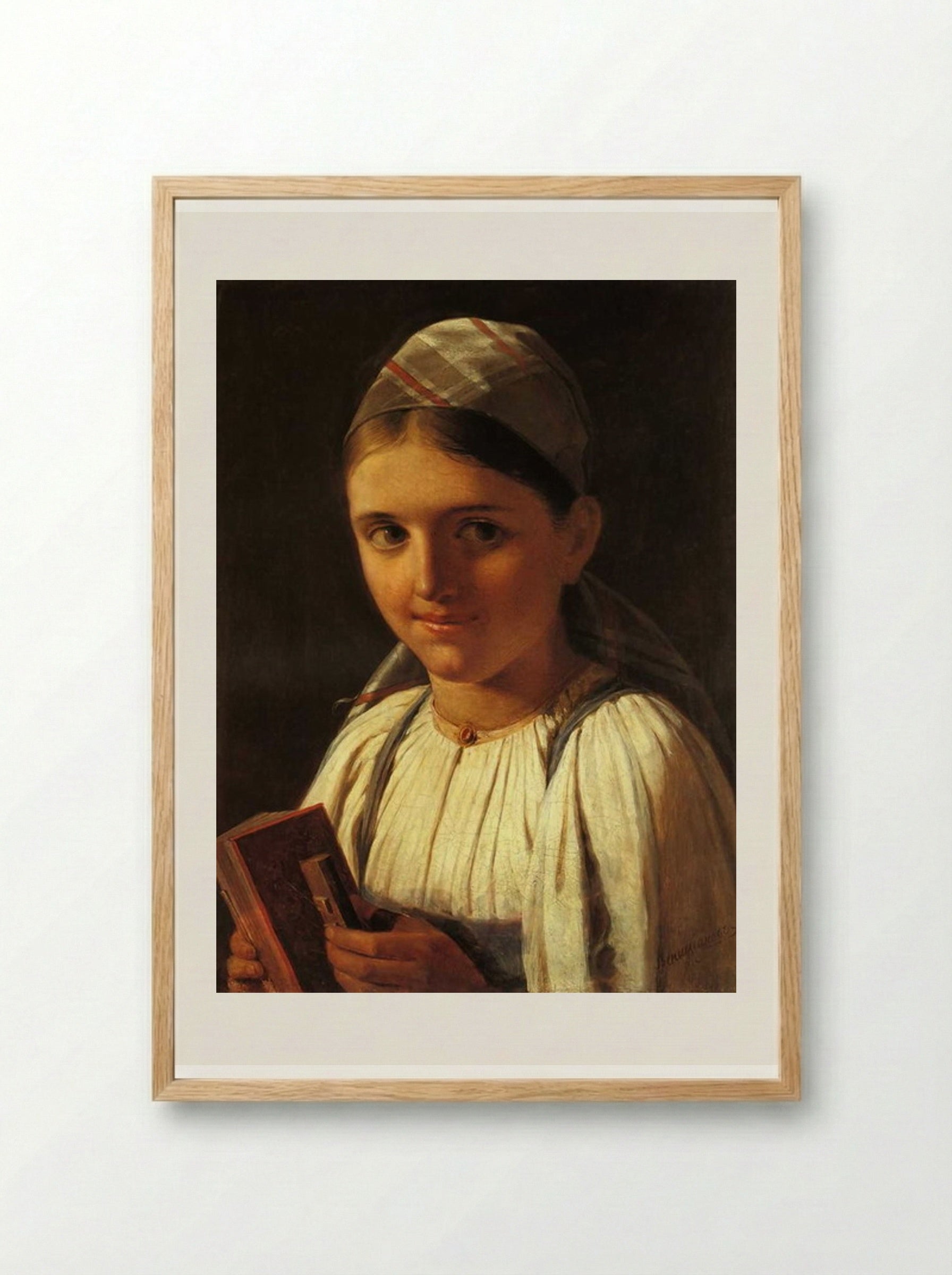 Girl with Accordion - Alexey Venetsianov - Framed Print Wood