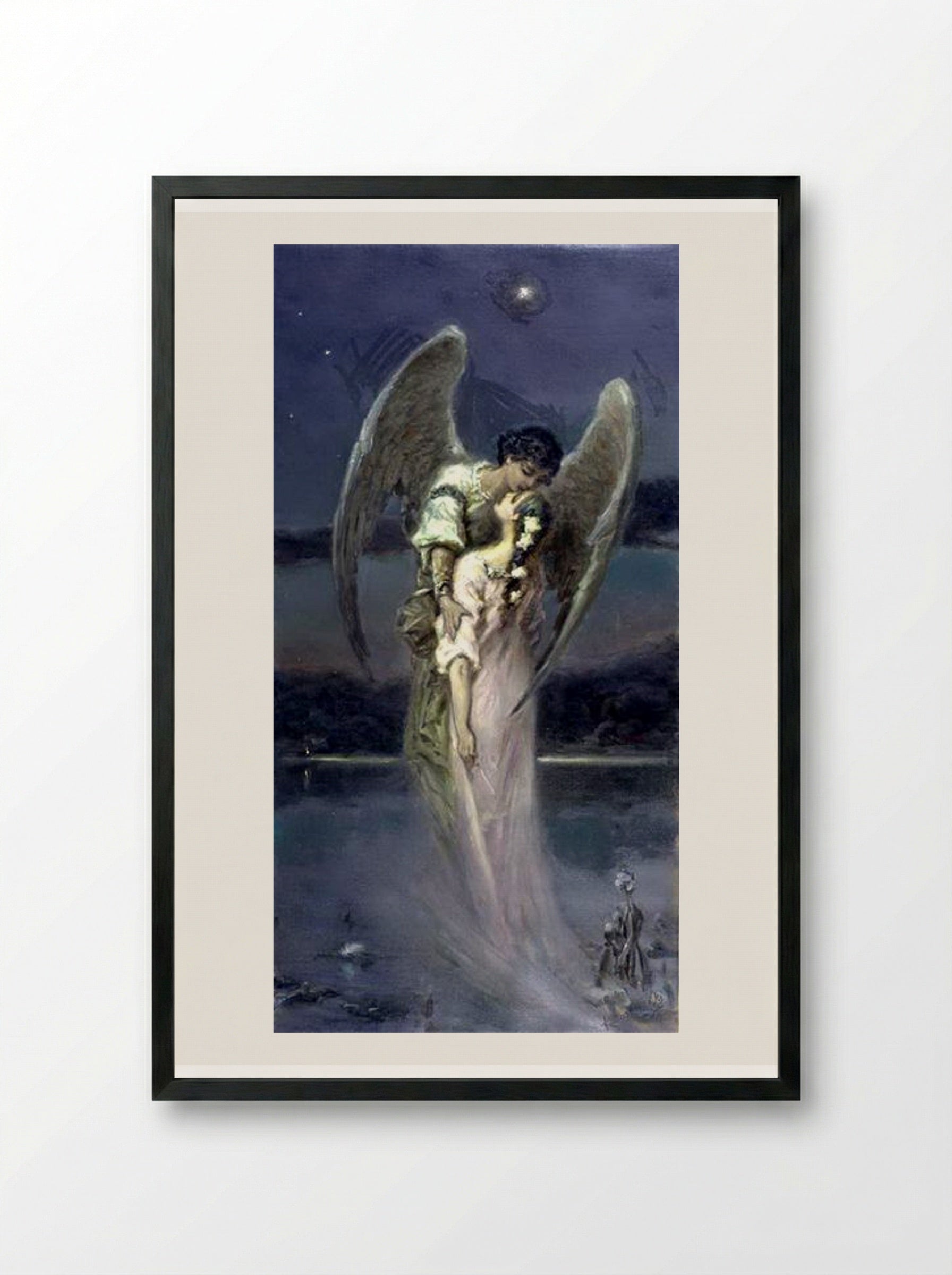 Girl with Angel - Wilhelm Kotarbinski - Framed Print Black