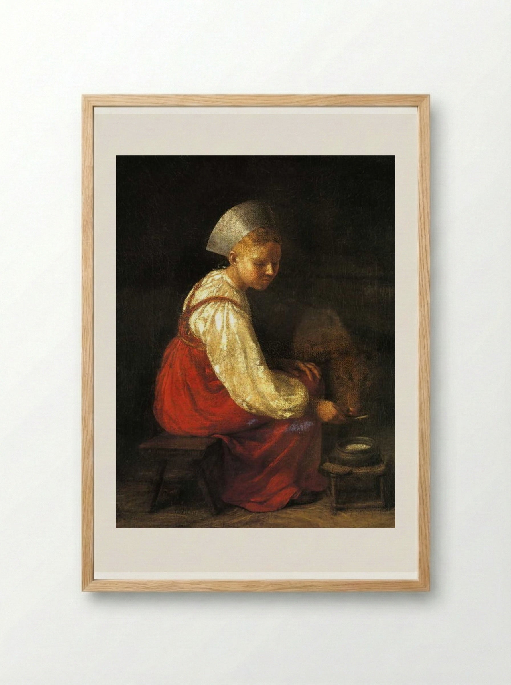 Girl with Calf - Alexey Venetsianov - Framed Print Wood