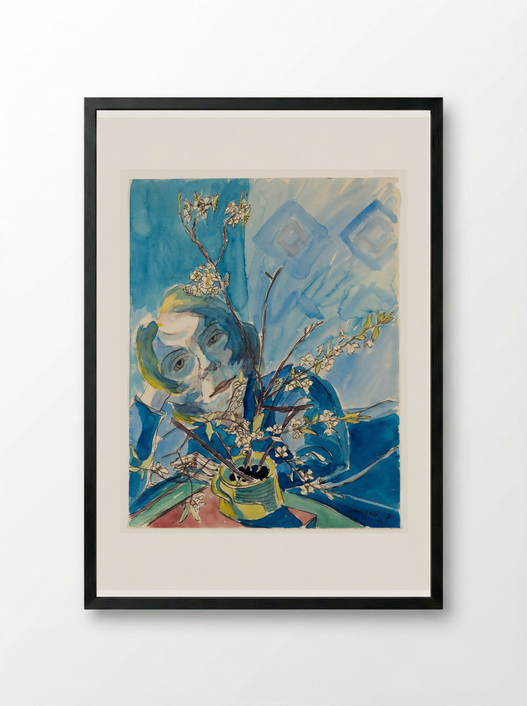 Girl with Cherry Blossoms (Sonia Gramatté) - Walter Gramatté - Framed Print Black