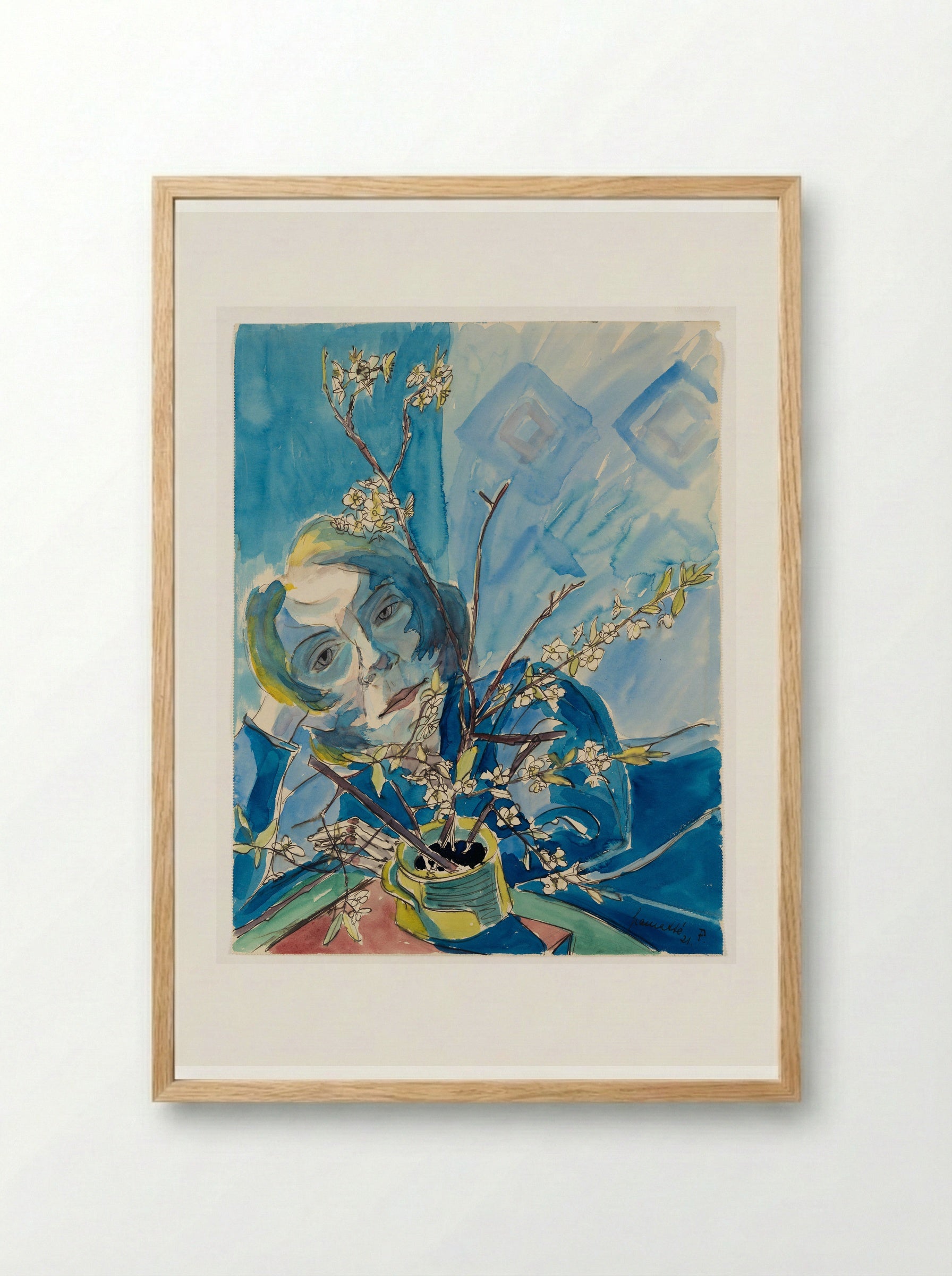 Girl with Cherry Blossoms (Sonia Gramatté) - Walter Gramatté - Framed Print Wood