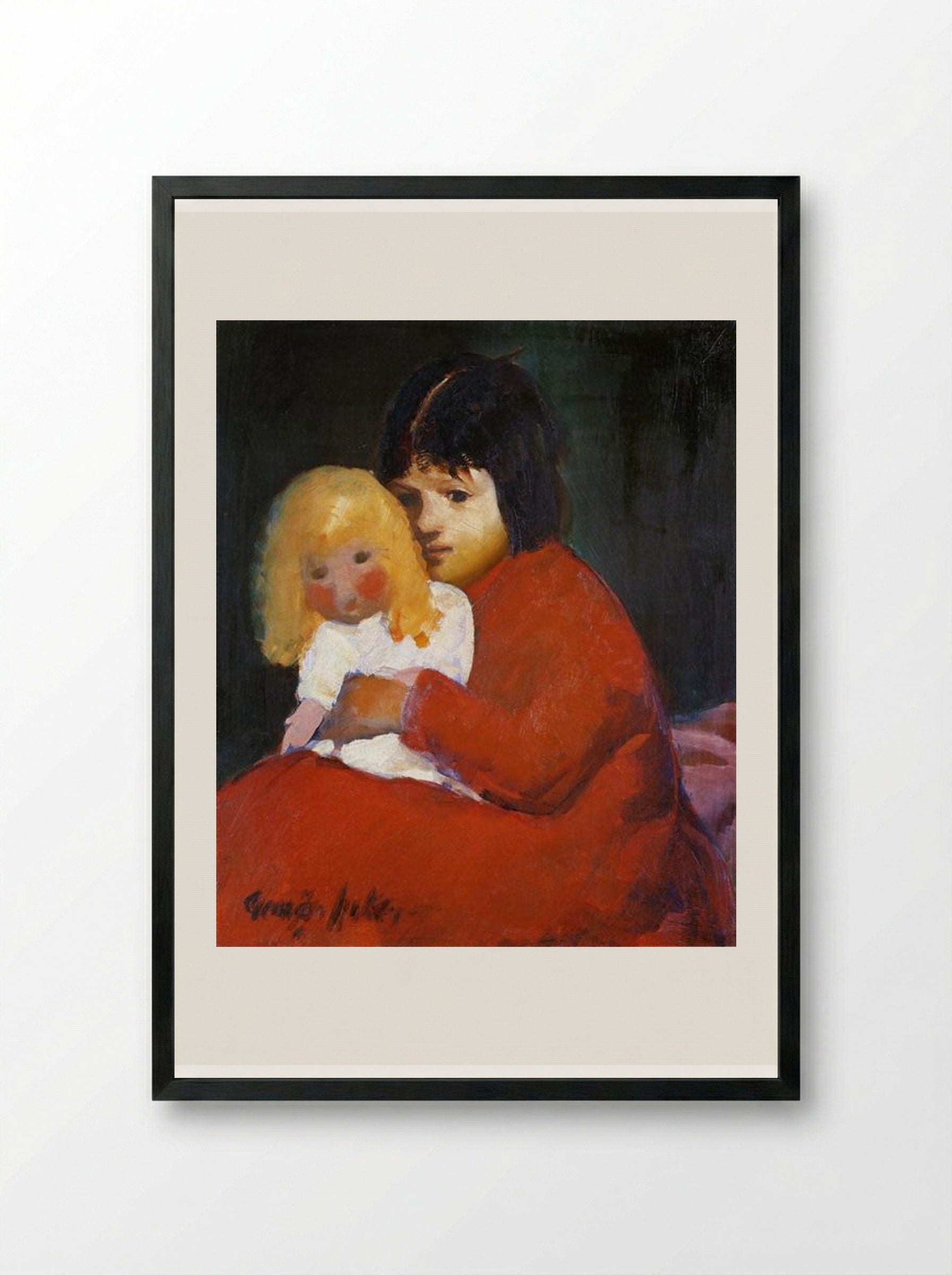 Girl with Doll - George Luks - Framed Print Black