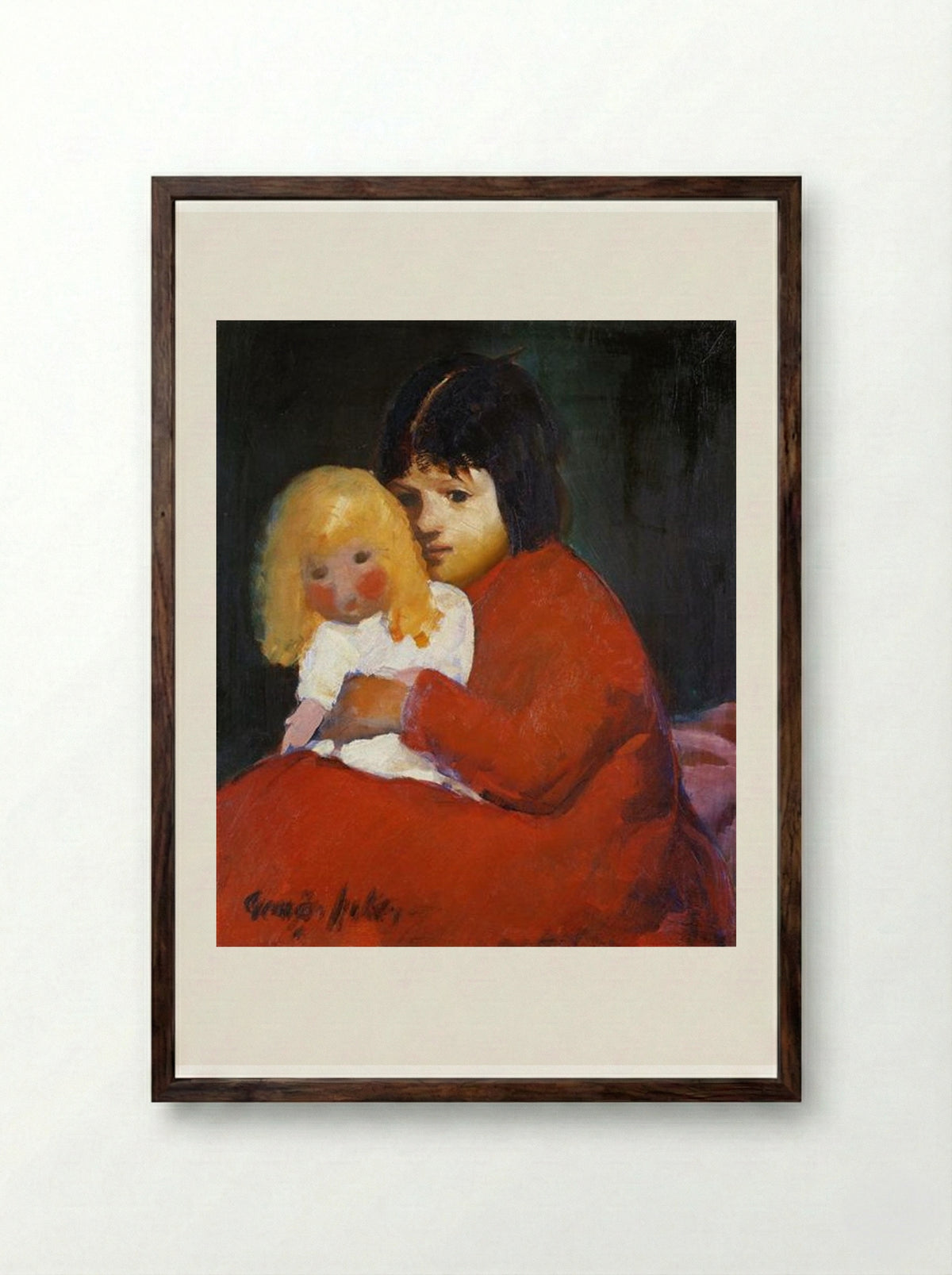 Girl with Doll - George Luks - Framed Print Dark Wood