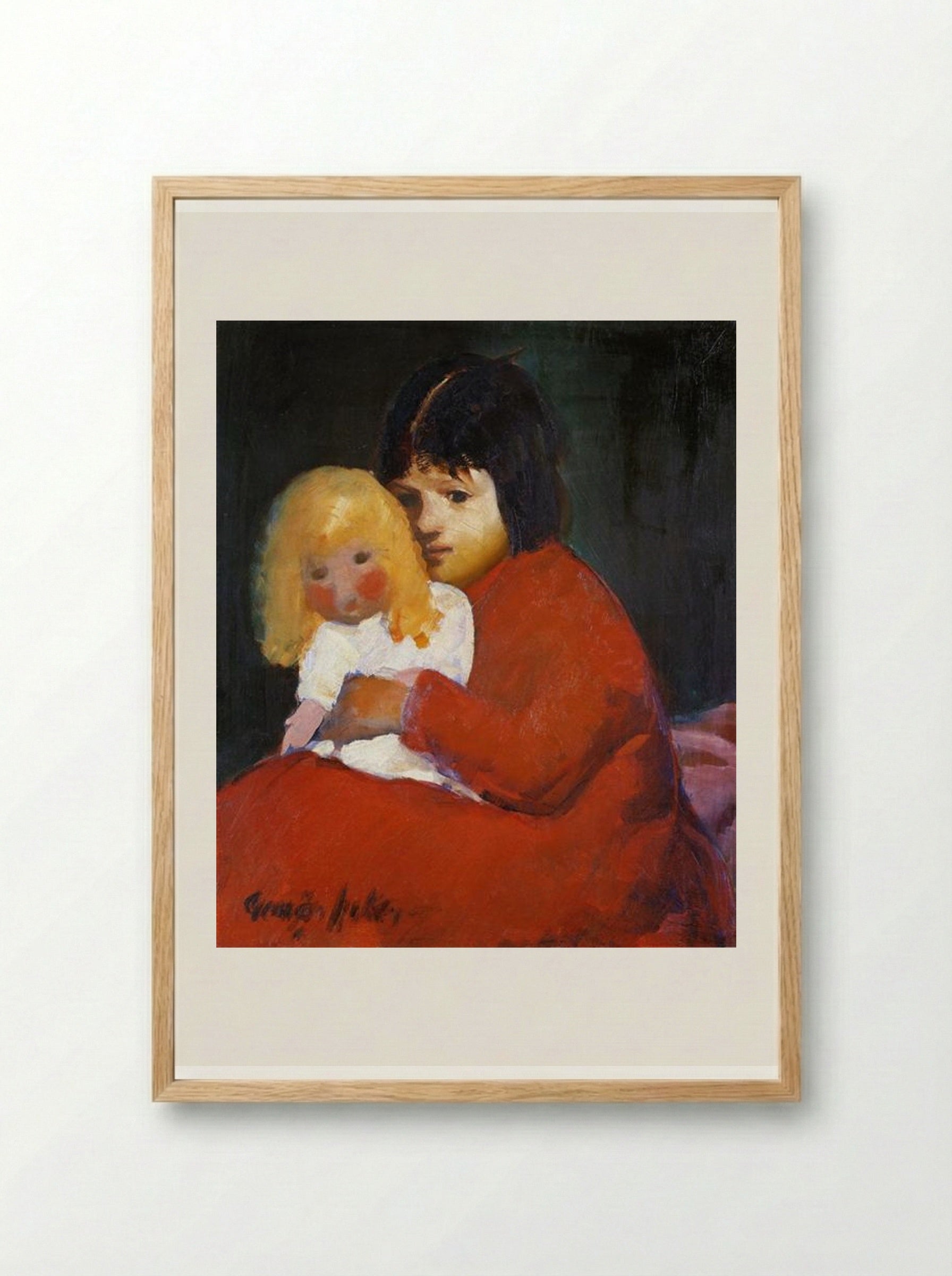 Girl with Doll - George Luks - Framed Print Wood