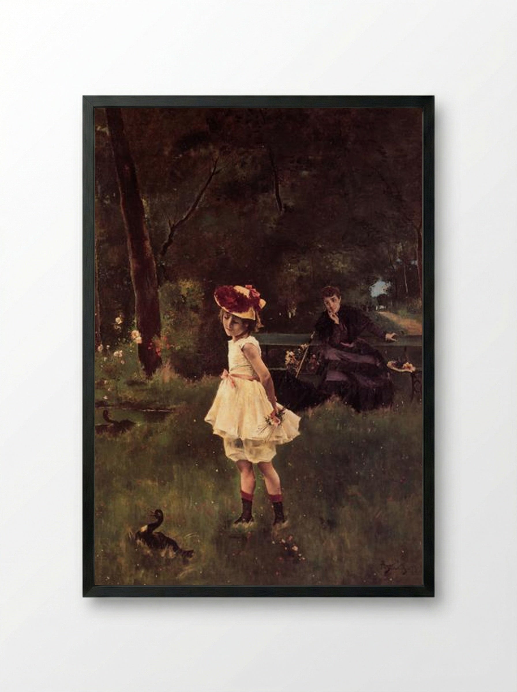 Girl with Duck - Alfred Stevens - Framed Print Black