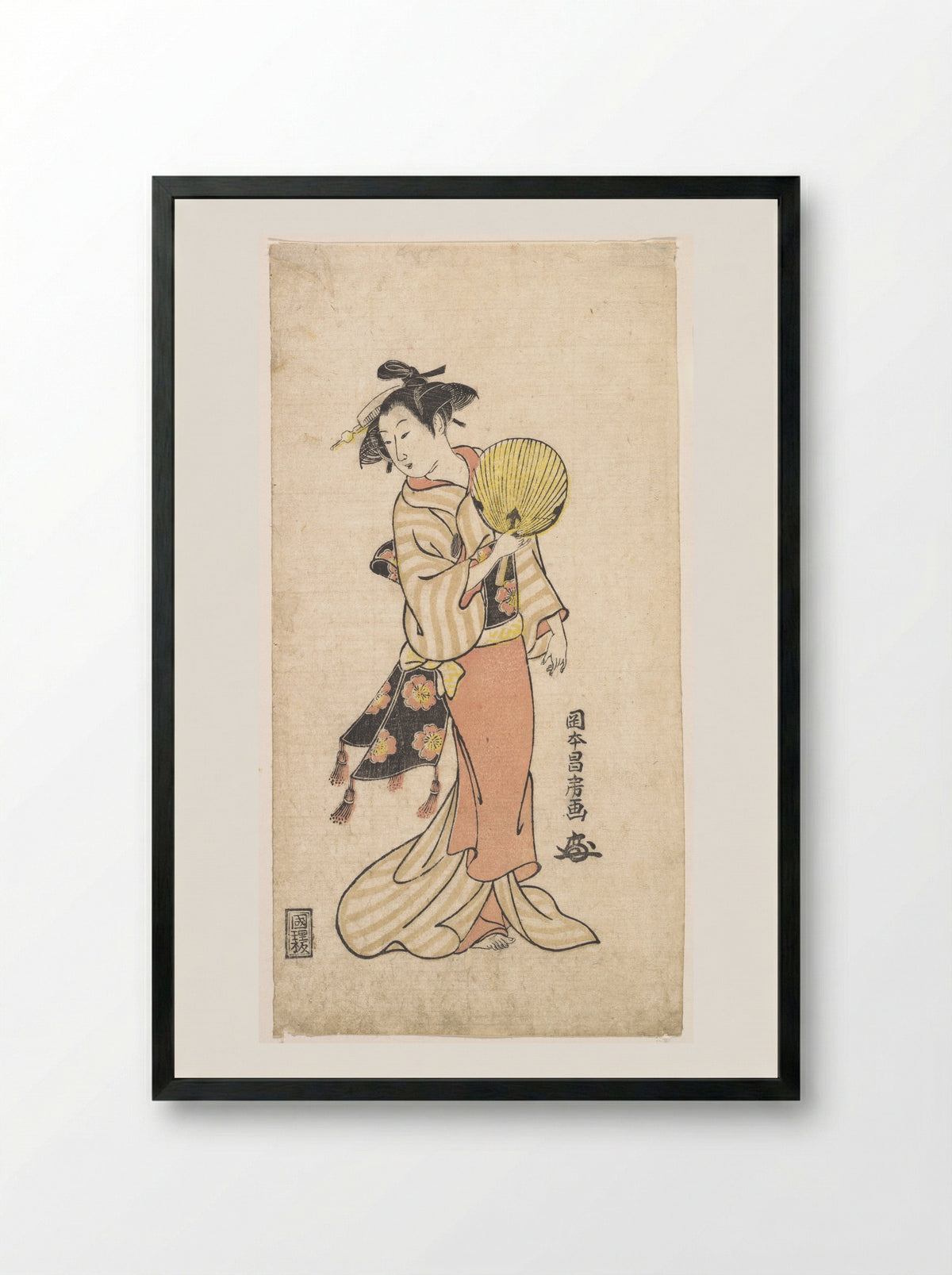 Girl with Fan - Masafusa - Framed Print Black