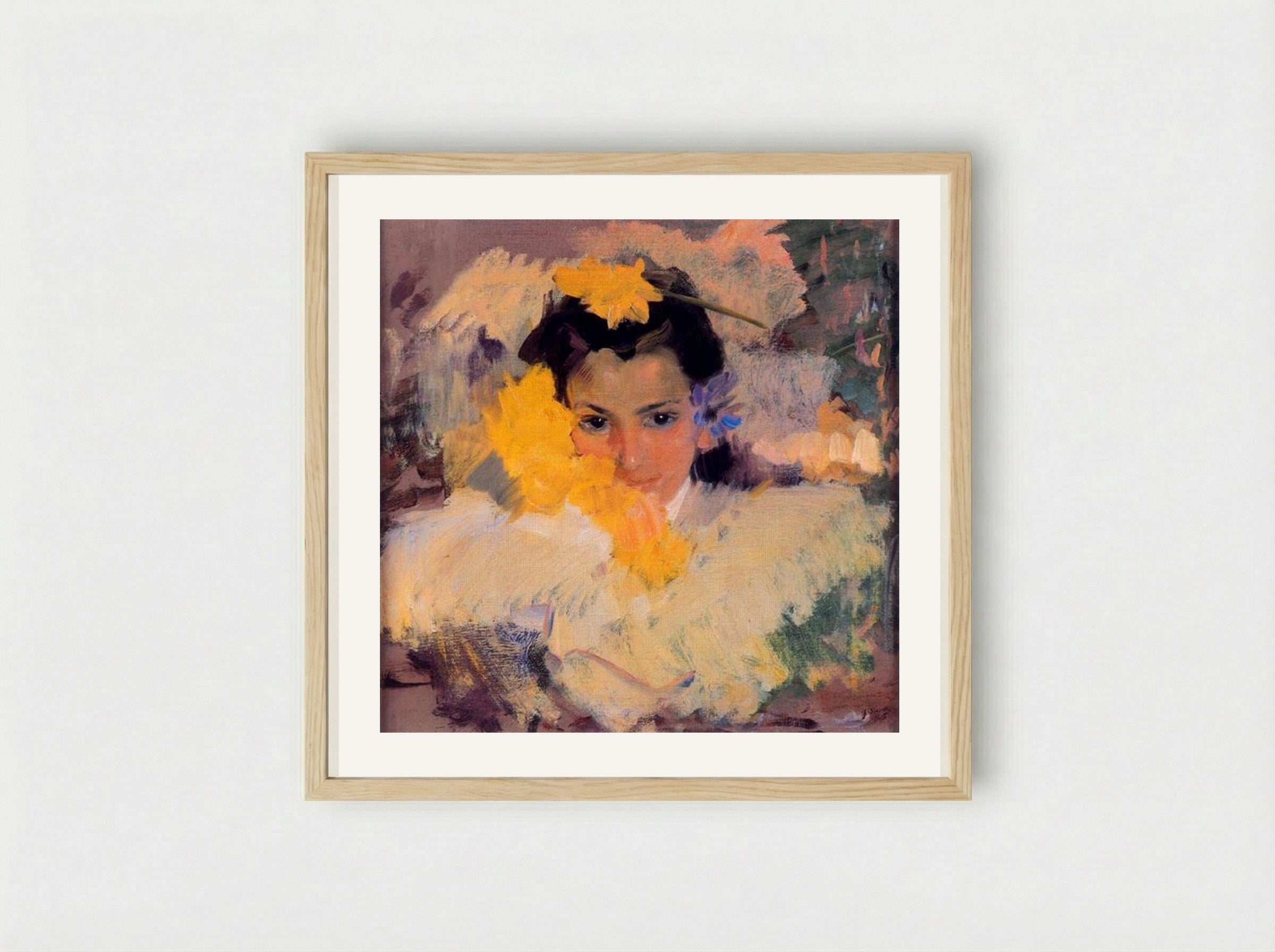Girl with Flowers - Joaquín Sorolla - Framed Print Wood
