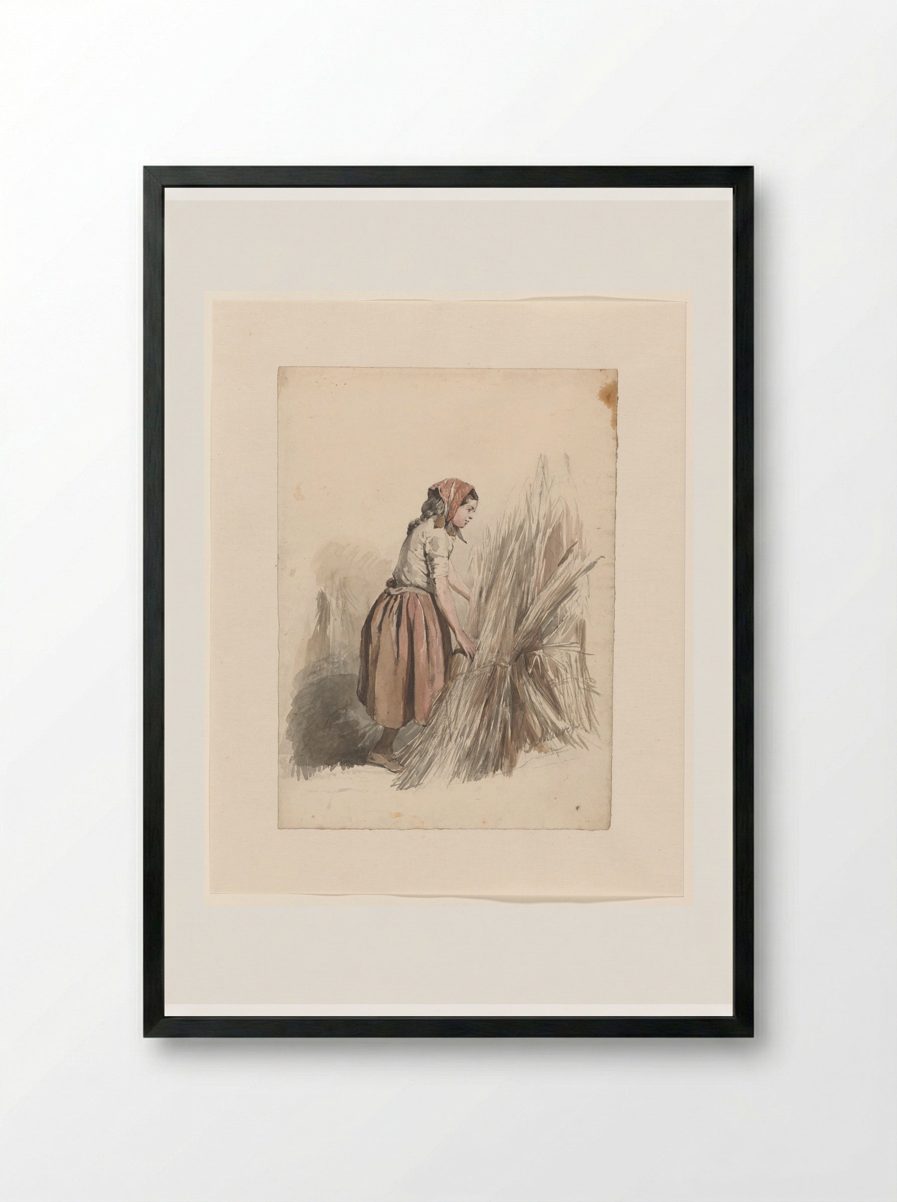 Girl with Headscarf, Working on the Land - Anton Mauve - Framed Print Black