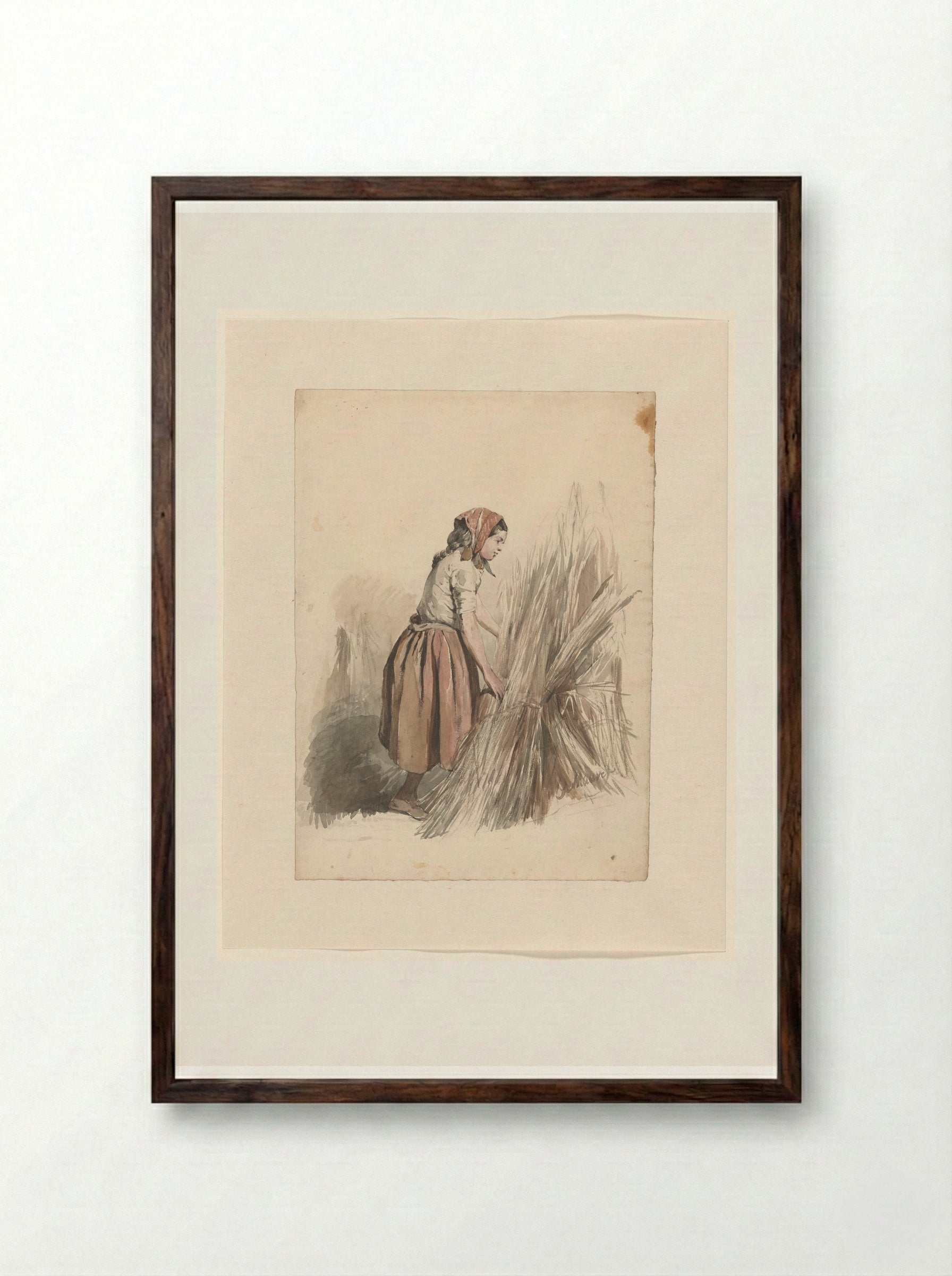 Girl with Headscarf, Working on the Land - Anton Mauve - Framed Print Dark Wood