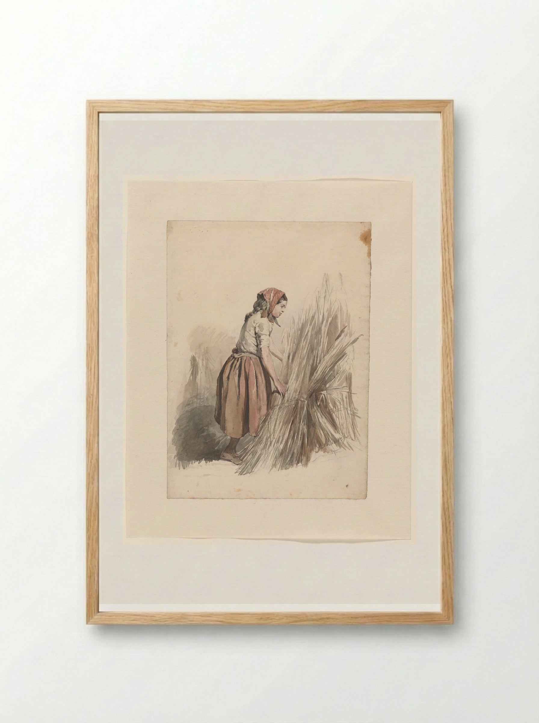 Girl with Headscarf, Working on the Land - Anton Mauve - Framed Print Wood