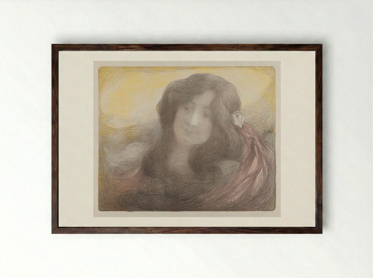Girl with Long Hair - Edmond François Aman-Jean - Framed Print Dark Wood