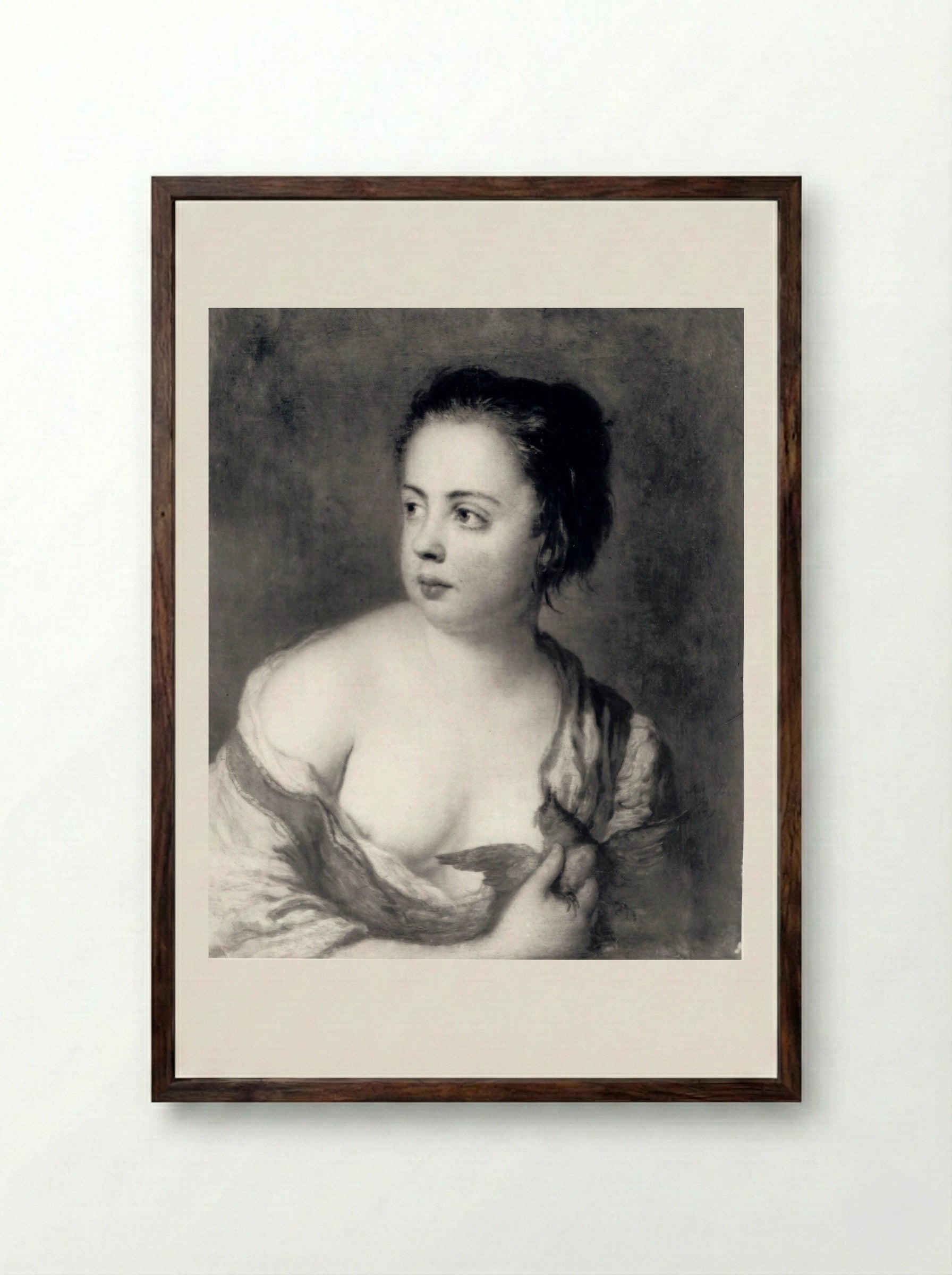 Girl with Pigeons - Antoine Pesne - Framed Print Dark Wood
