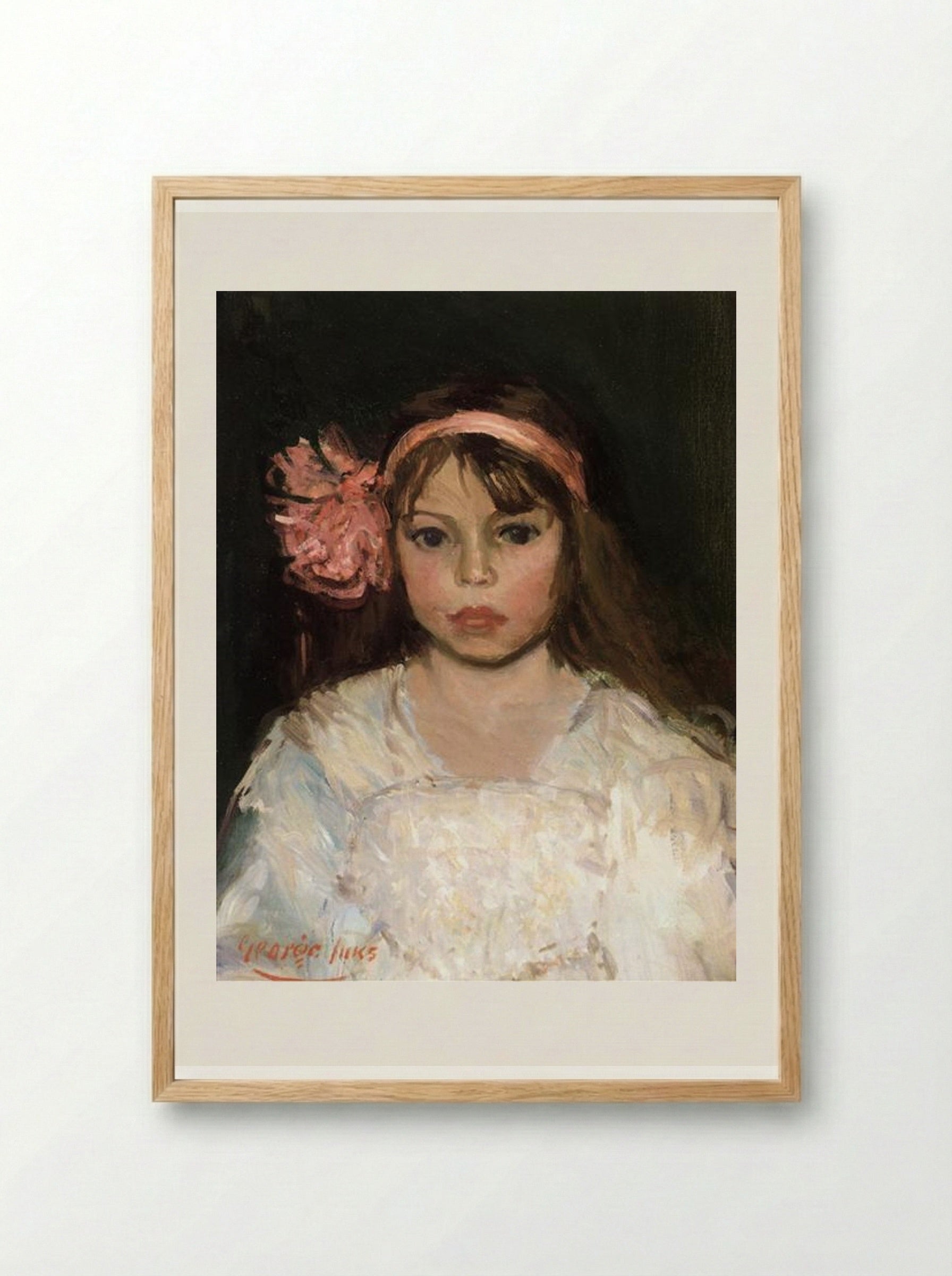 Girl with Pink Ribbon - George Luks - Framed Print Wood